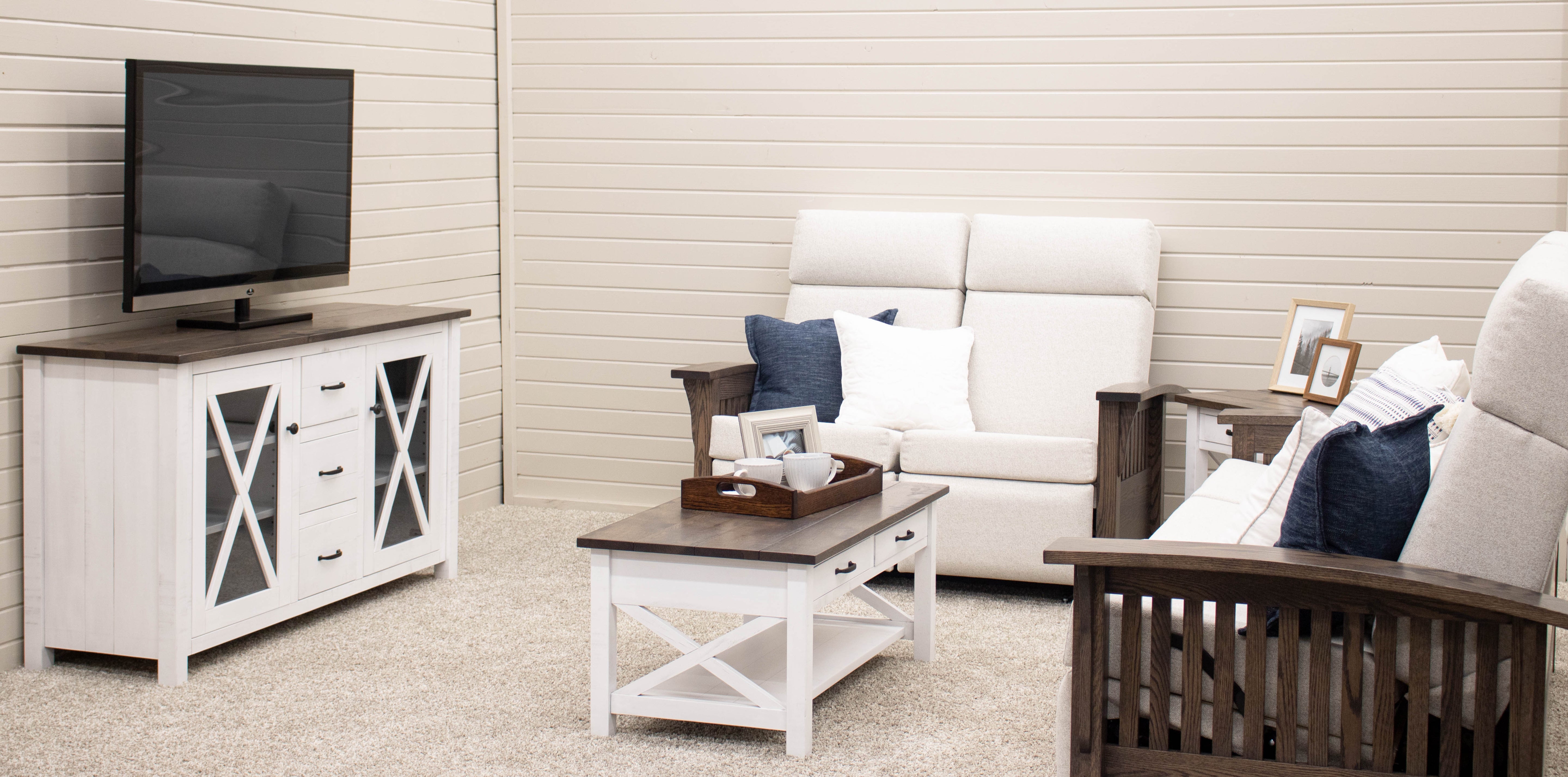 Cambria Farmhouse Wooden Coffee Table Set