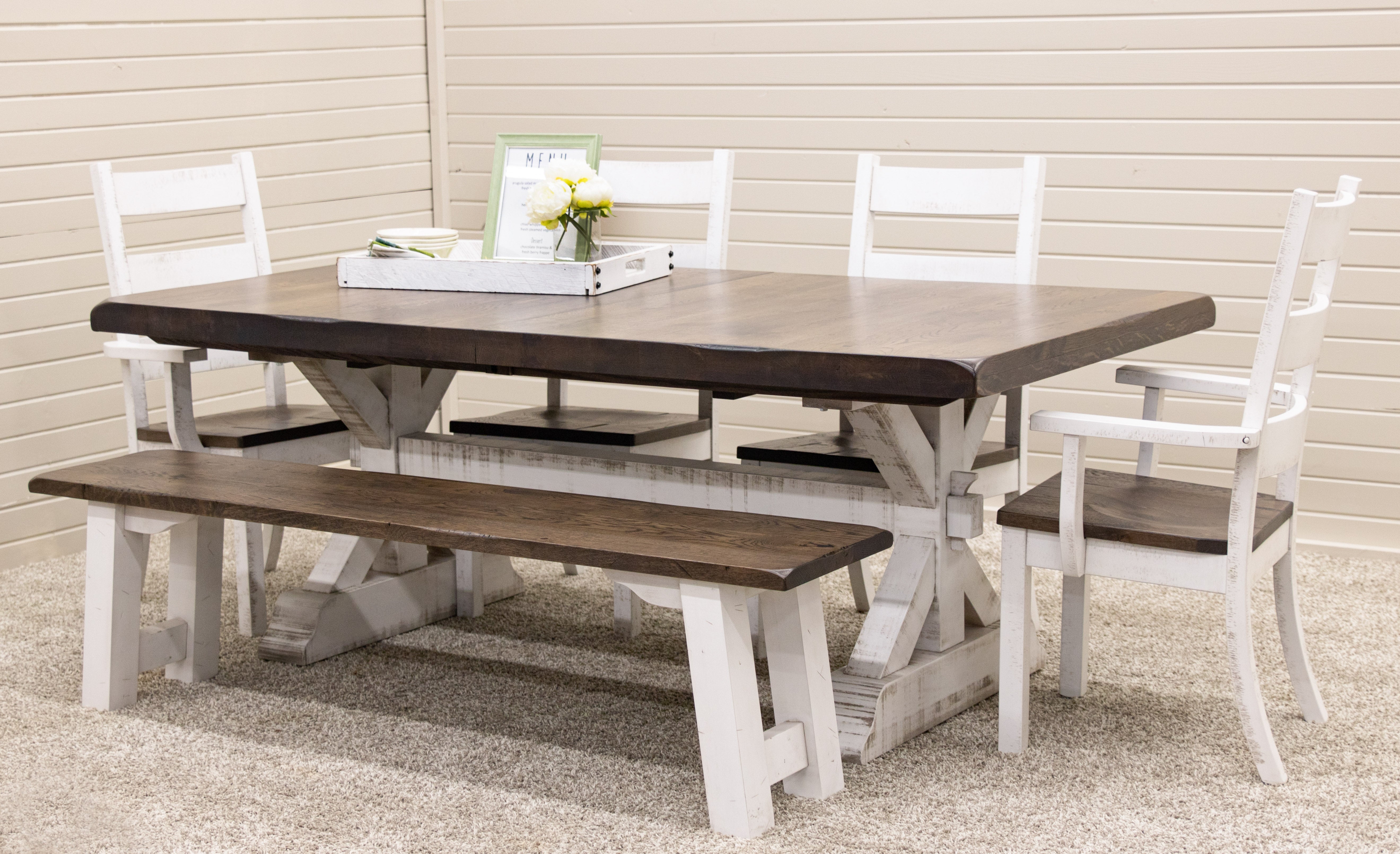 Farmhouse Trestle with Built Down Top Dining Set