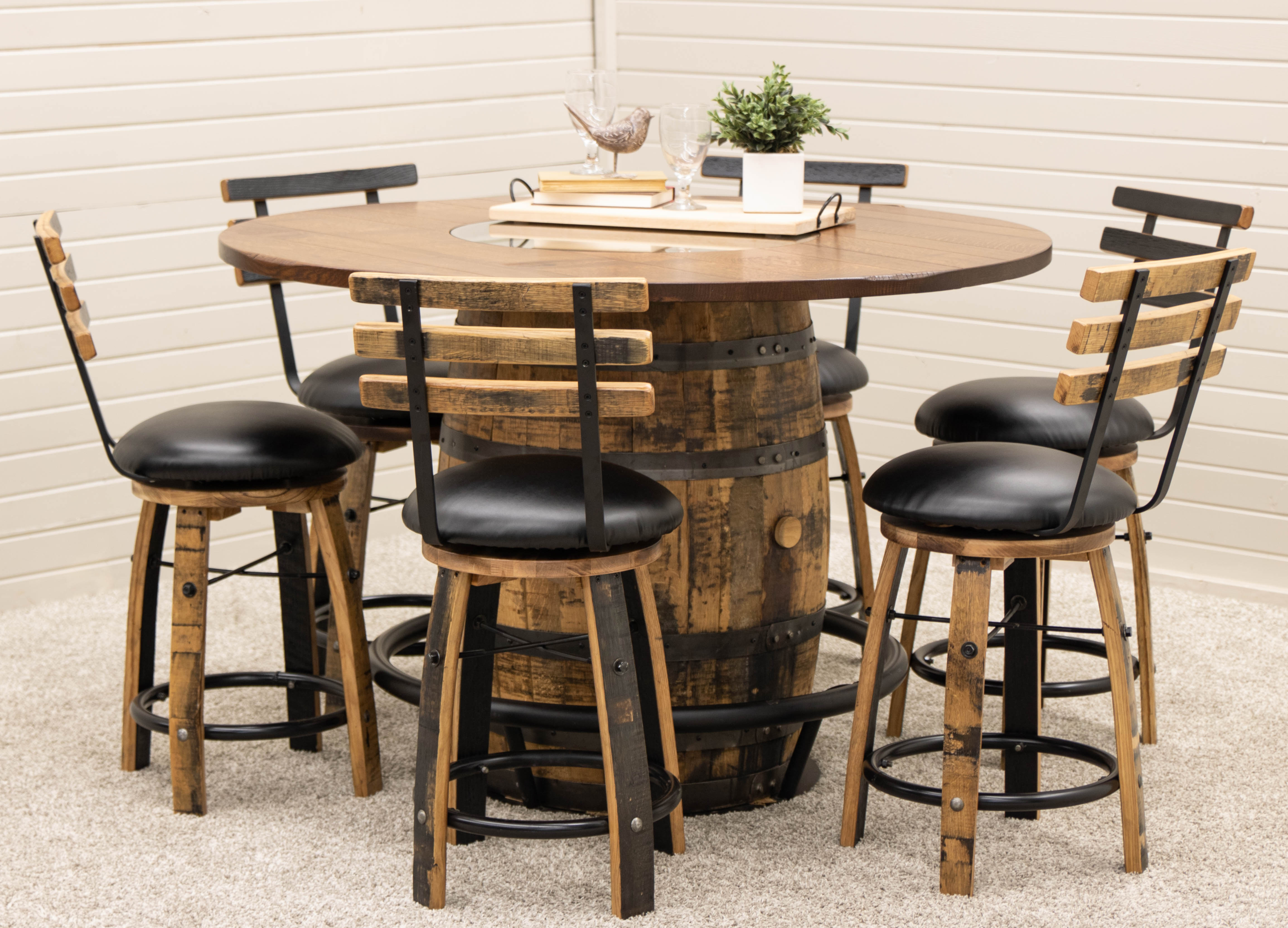 Amish Barrel Tables | Whiskey Barrel Table and Bar Stools