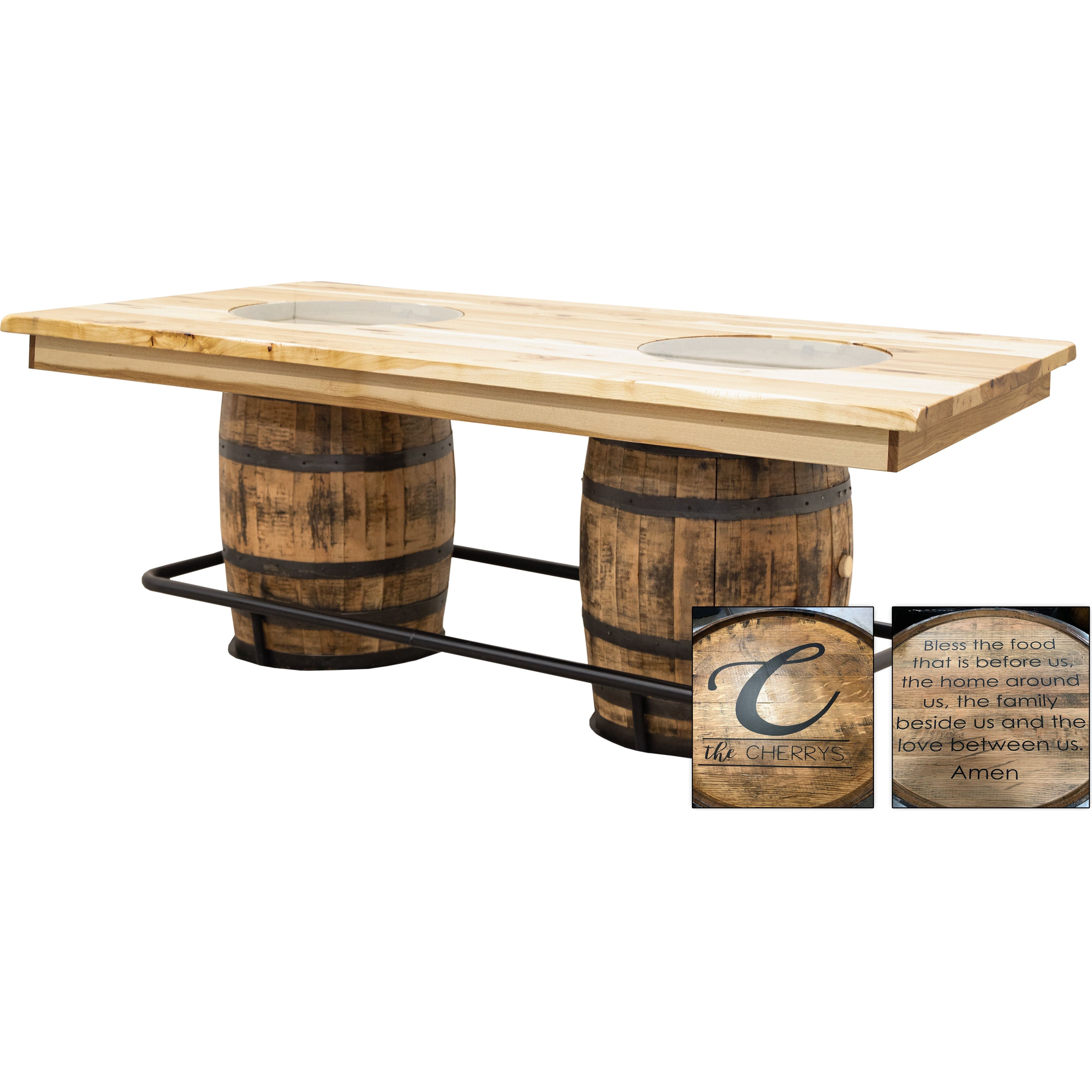 Whiskey Personalized Rustic Hickory Double Barrel Pub Table | NAT