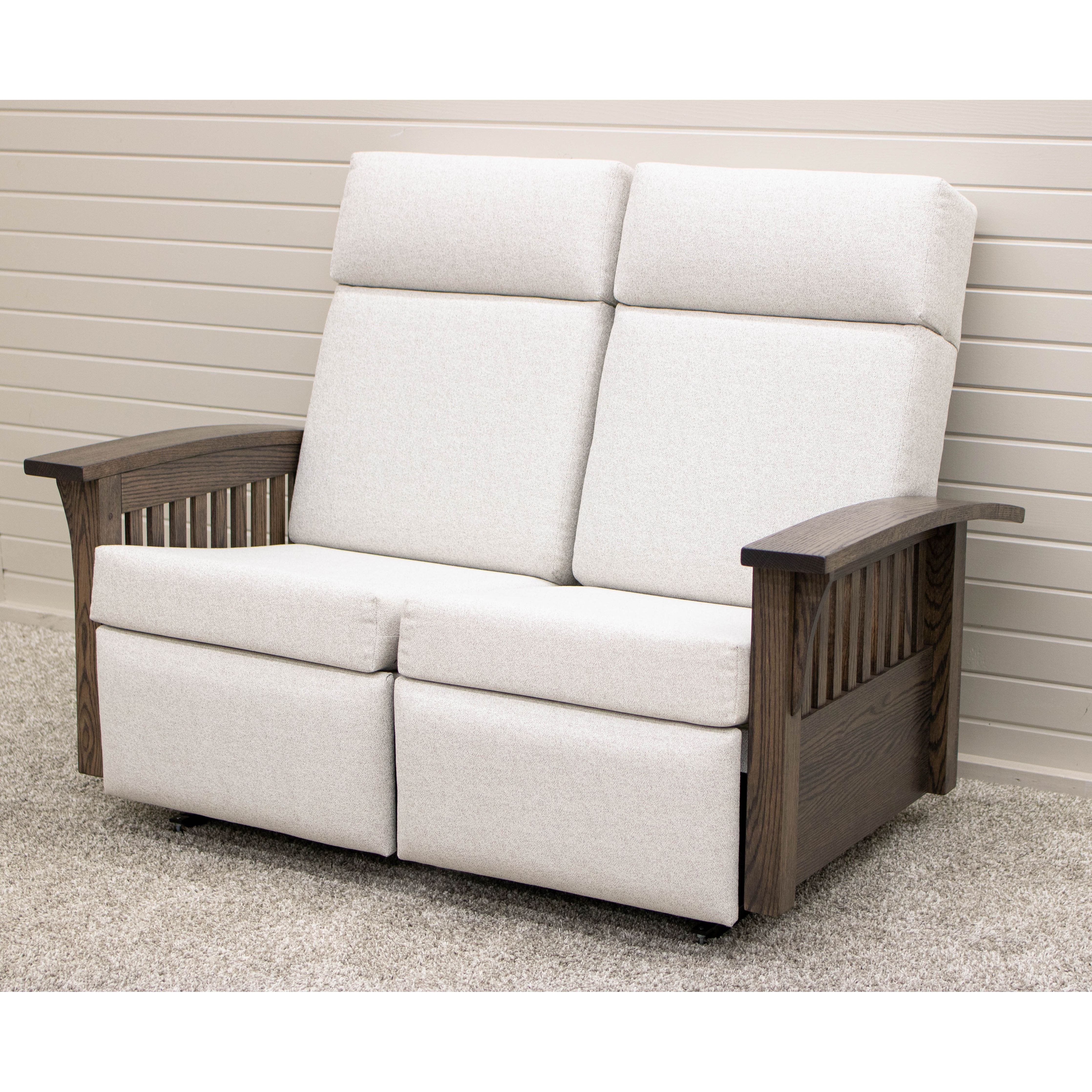 Mission White Reclining Loveseat with Wood Arms | 23-13