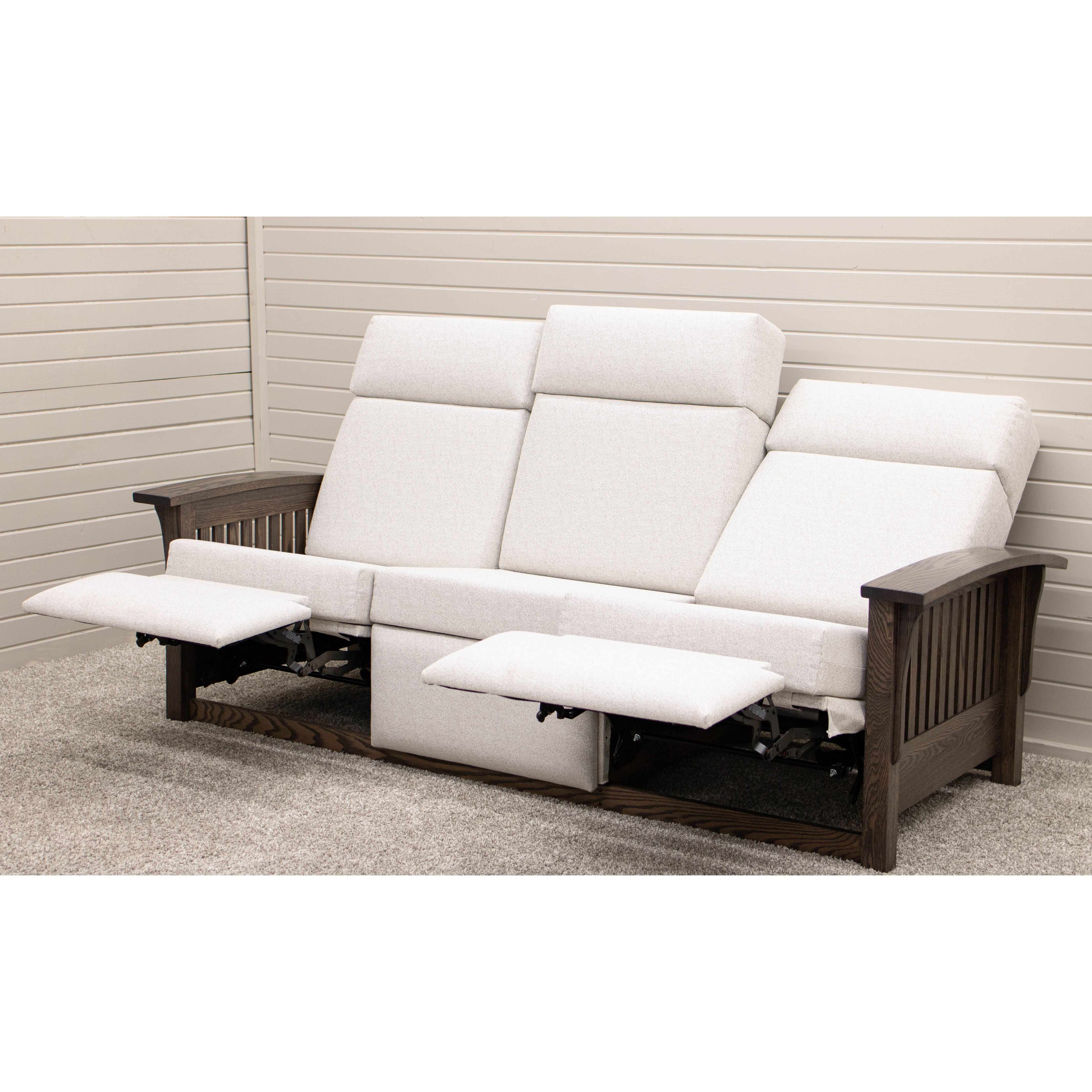 Mission White Wallhugger Reclining Sofa with Wood Arms | 23-13
