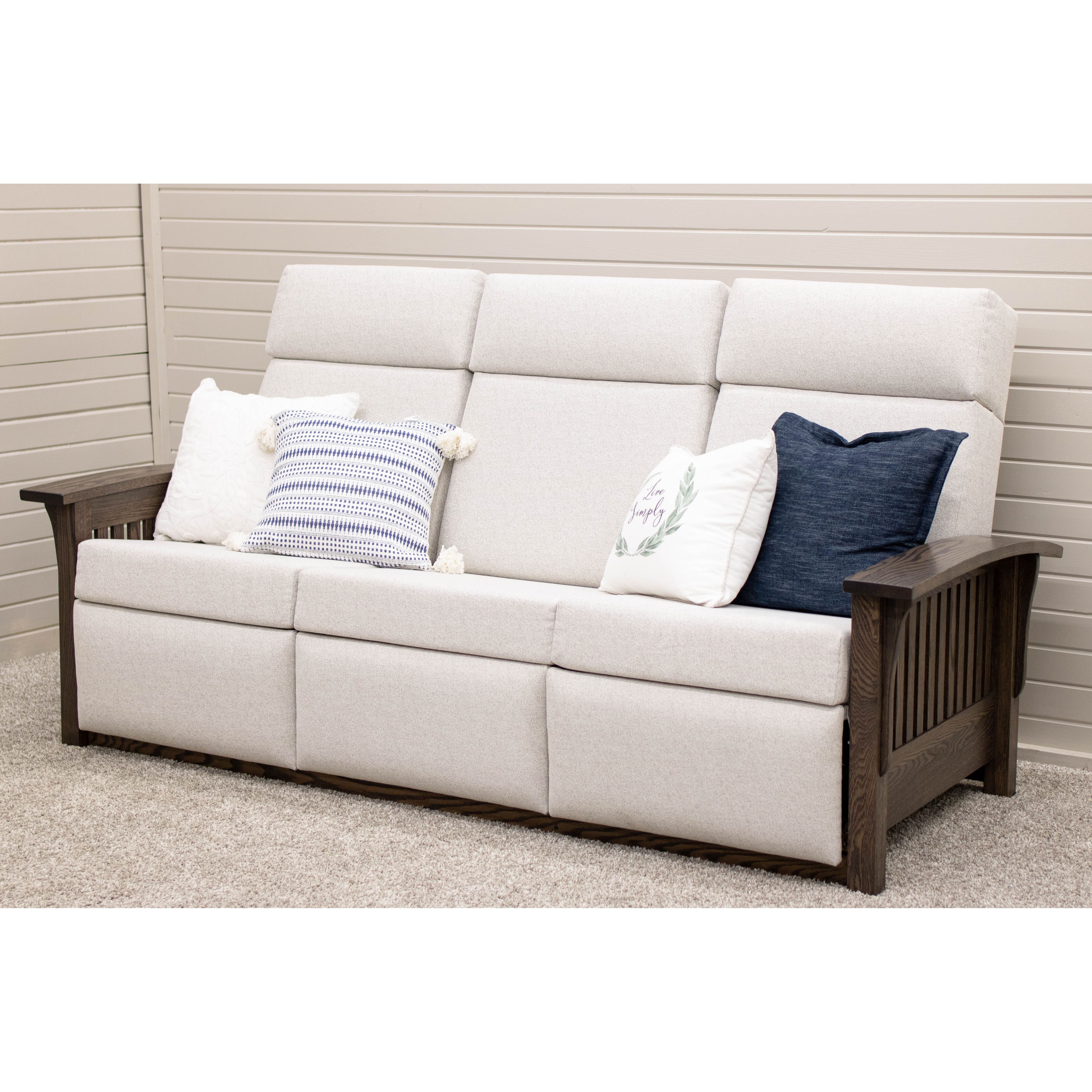 Mission White Wallhugger Reclining Sofa with Wood Arms | 23-13