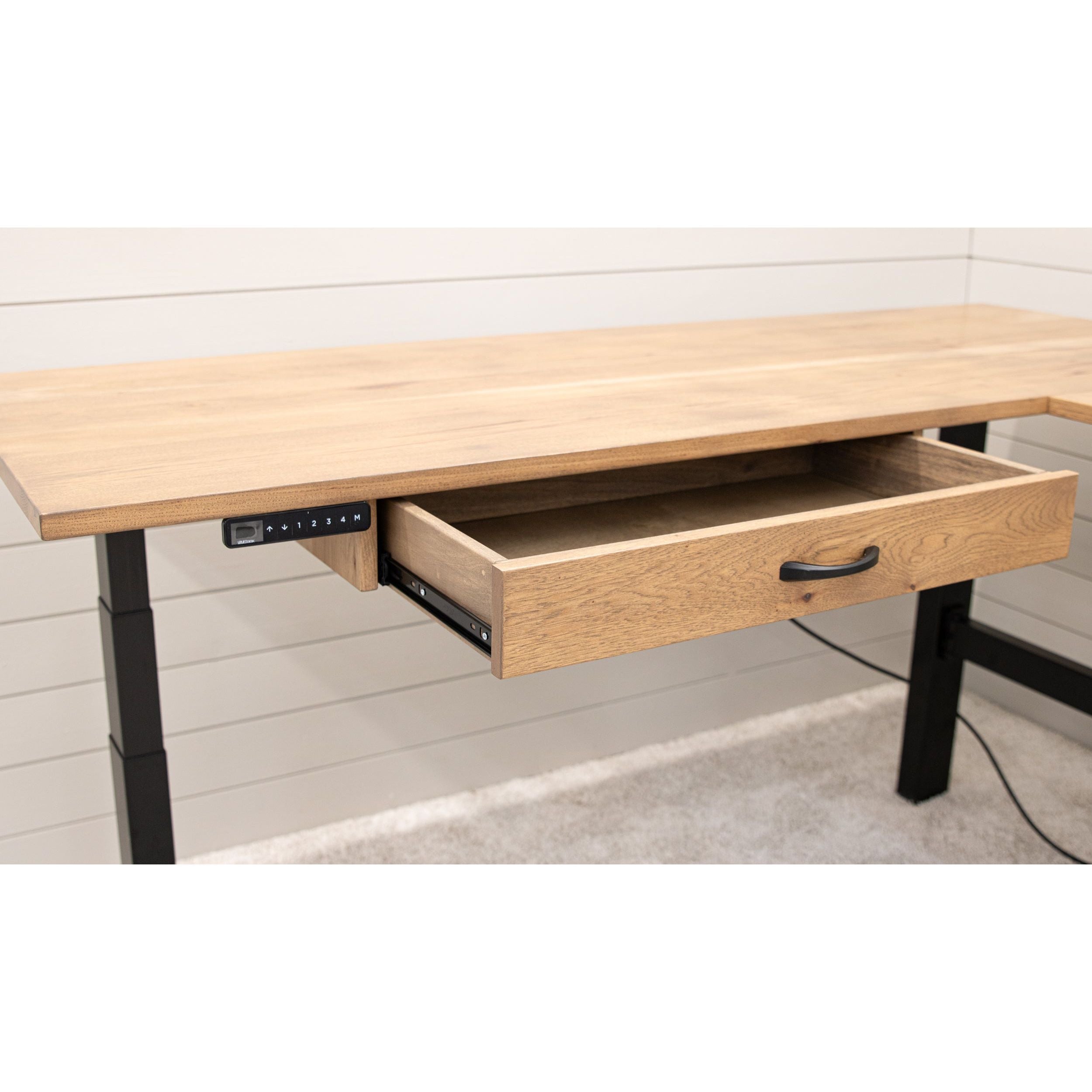 L Shaped Adjustable Standing Desk with Hickory Wood Top | WB