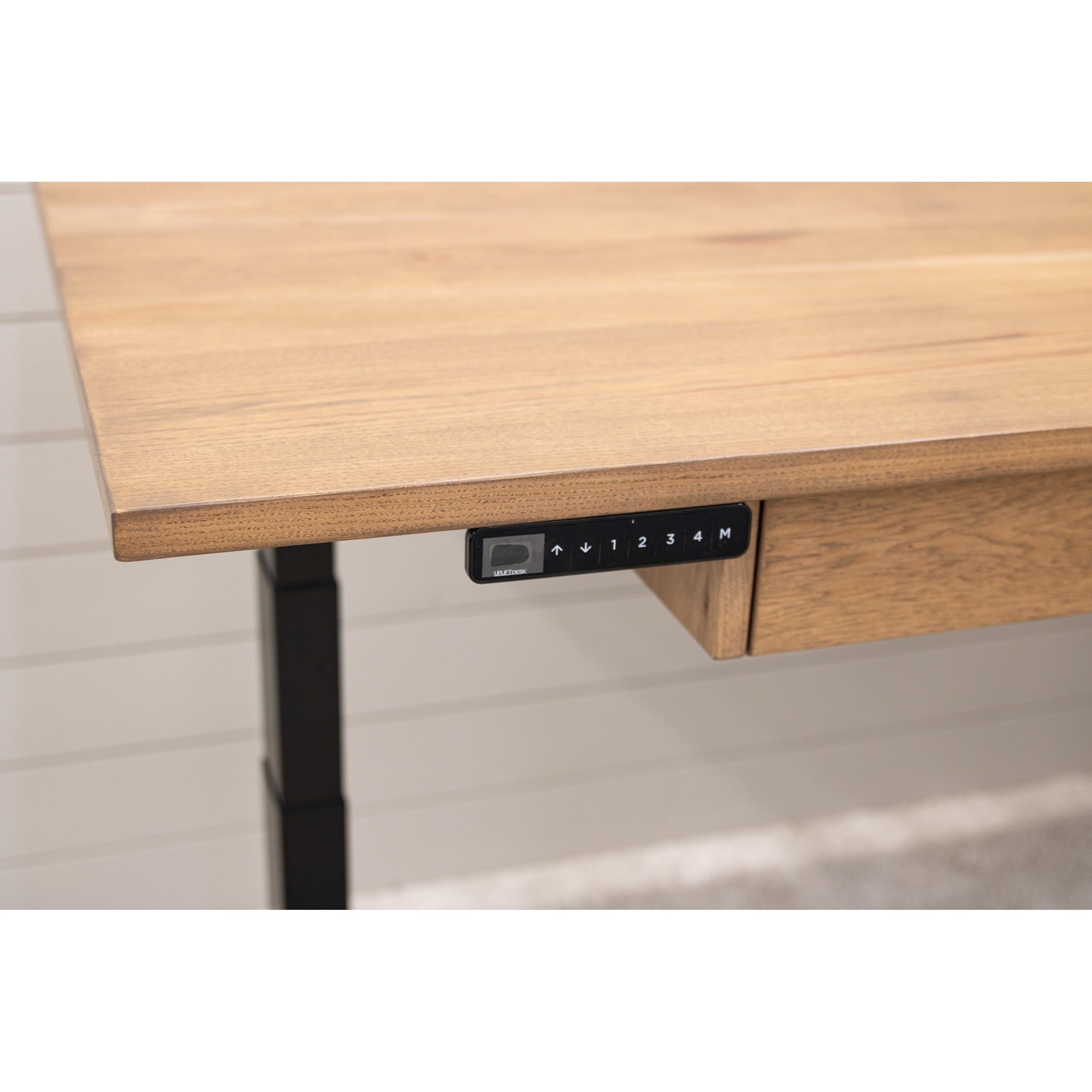 L Shaped Adjustable Standing Desk with Hickory Wood Top | WB