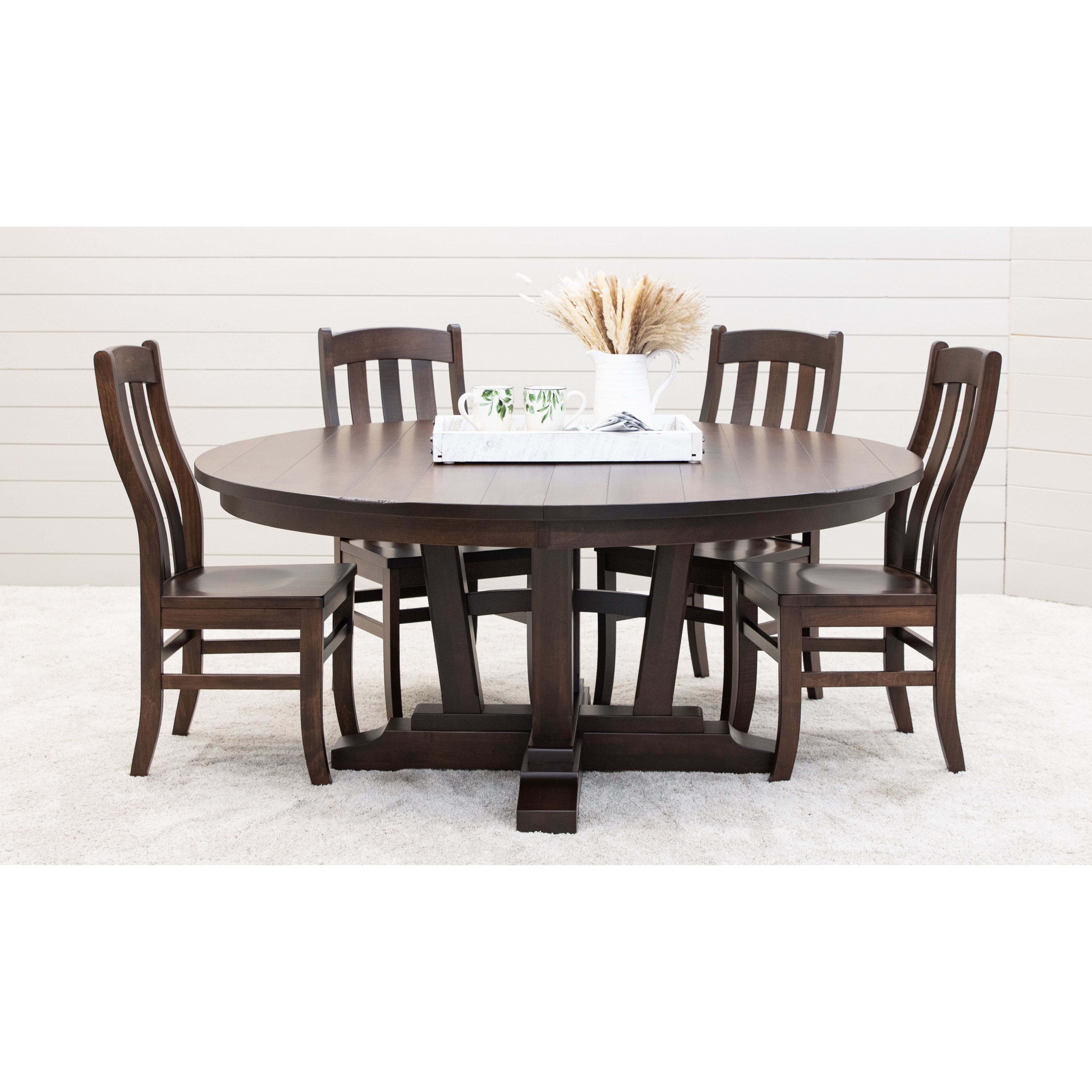 Alberta Large Round Solid Wood Extendable Dining Table Set for 6-10
