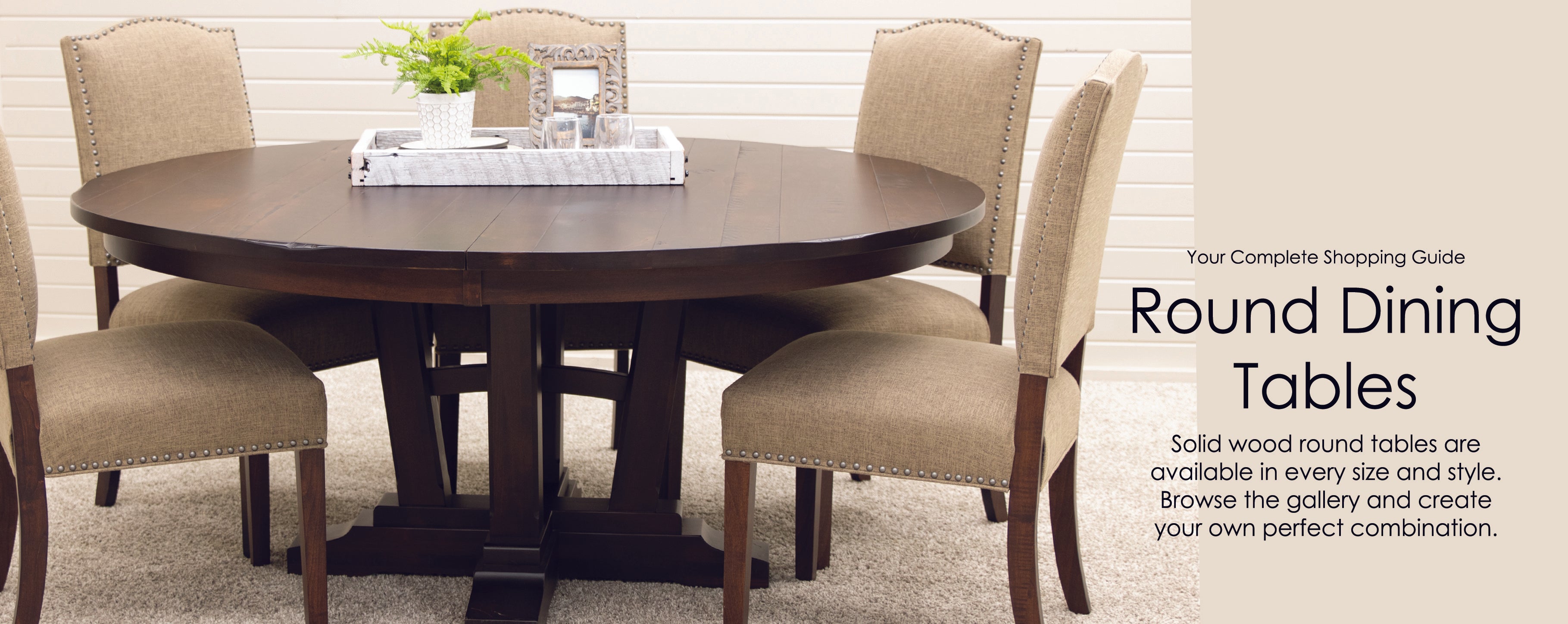 Extendable Round Dining Tables, solid Maple wood & upholstered dining chairs