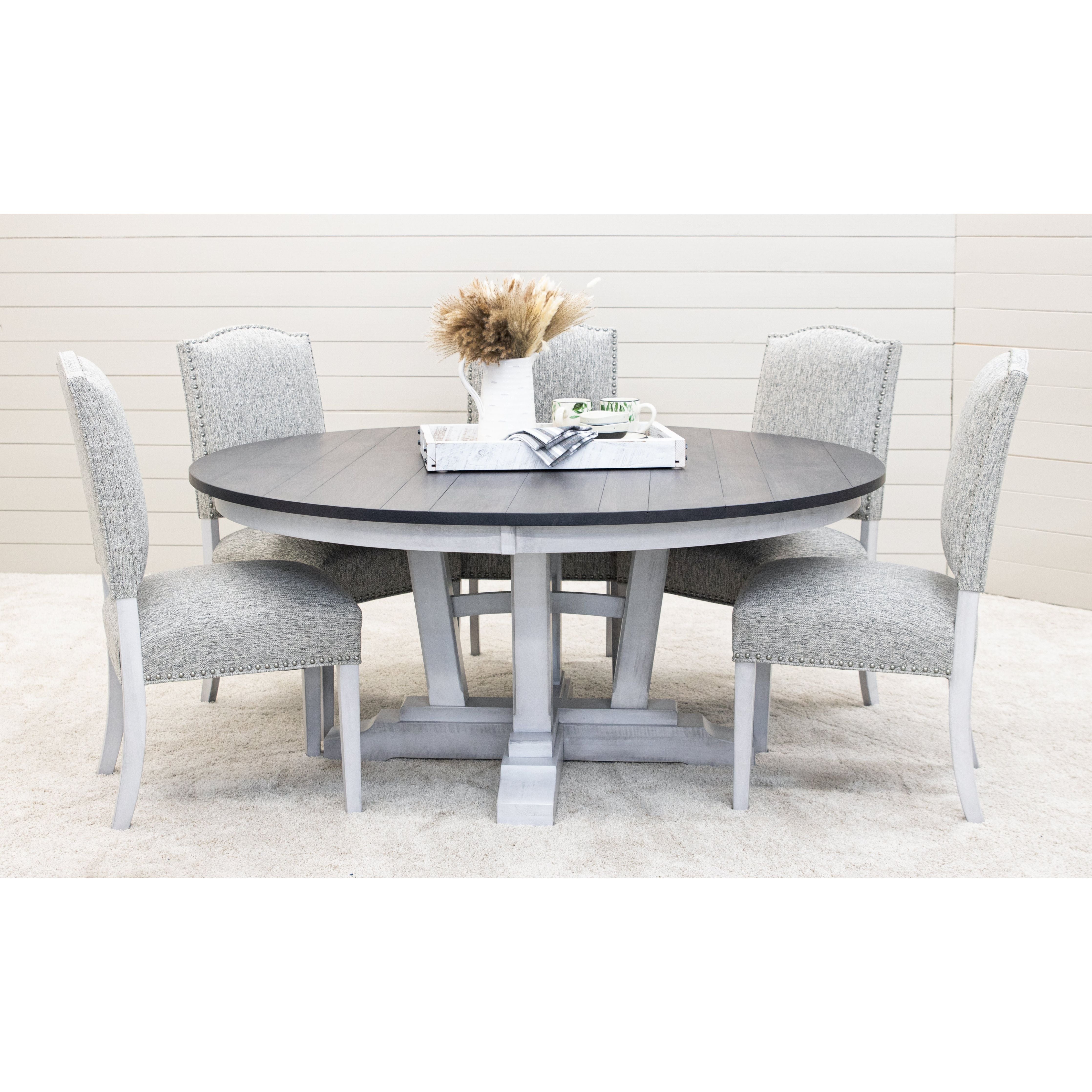 Alberta White & Wood Large Round Extending Dining Table for 6-10 | M-AV&GS