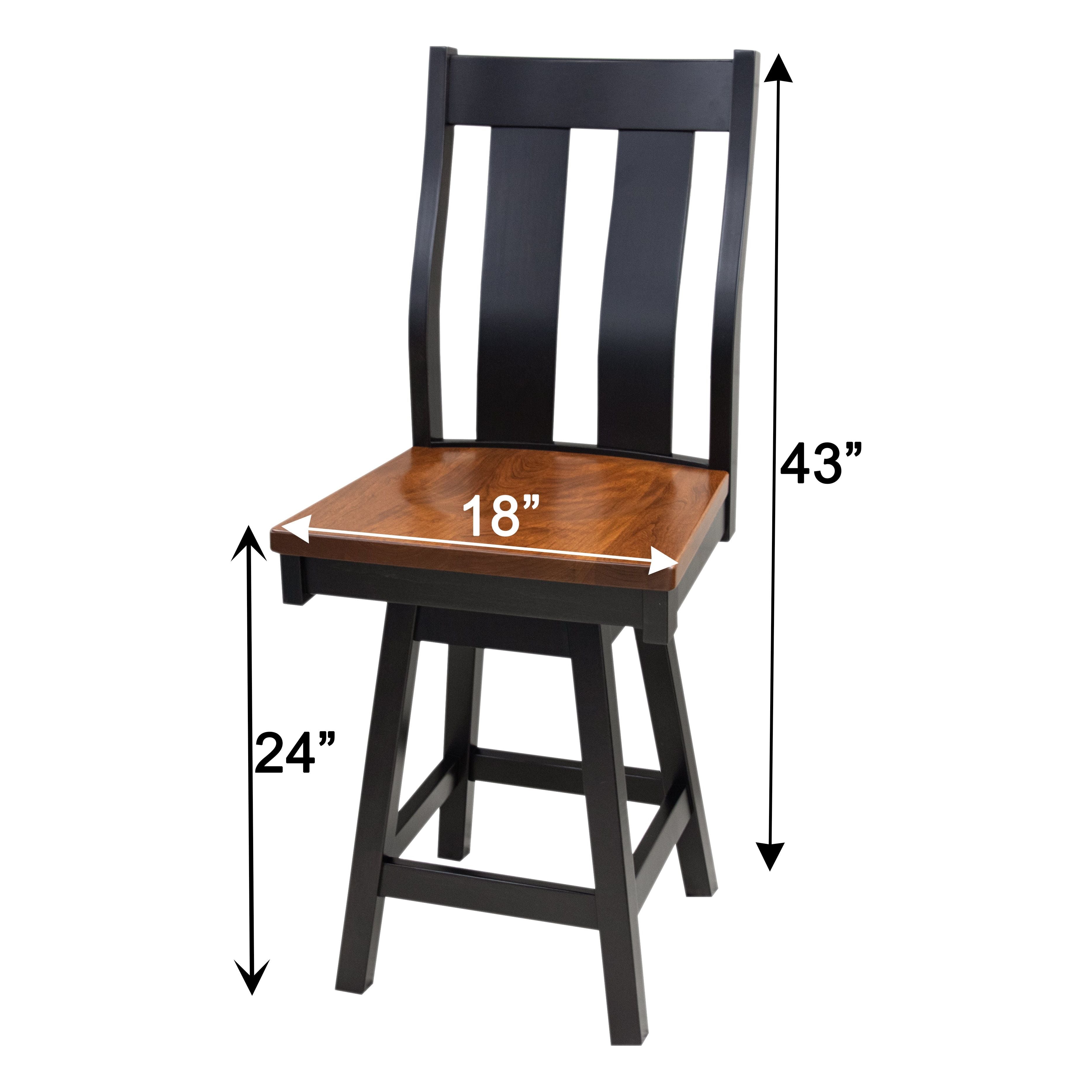 Arlington Black & Wood Straight Top 24" Swivel Bar Stool | M-EB&C-MC