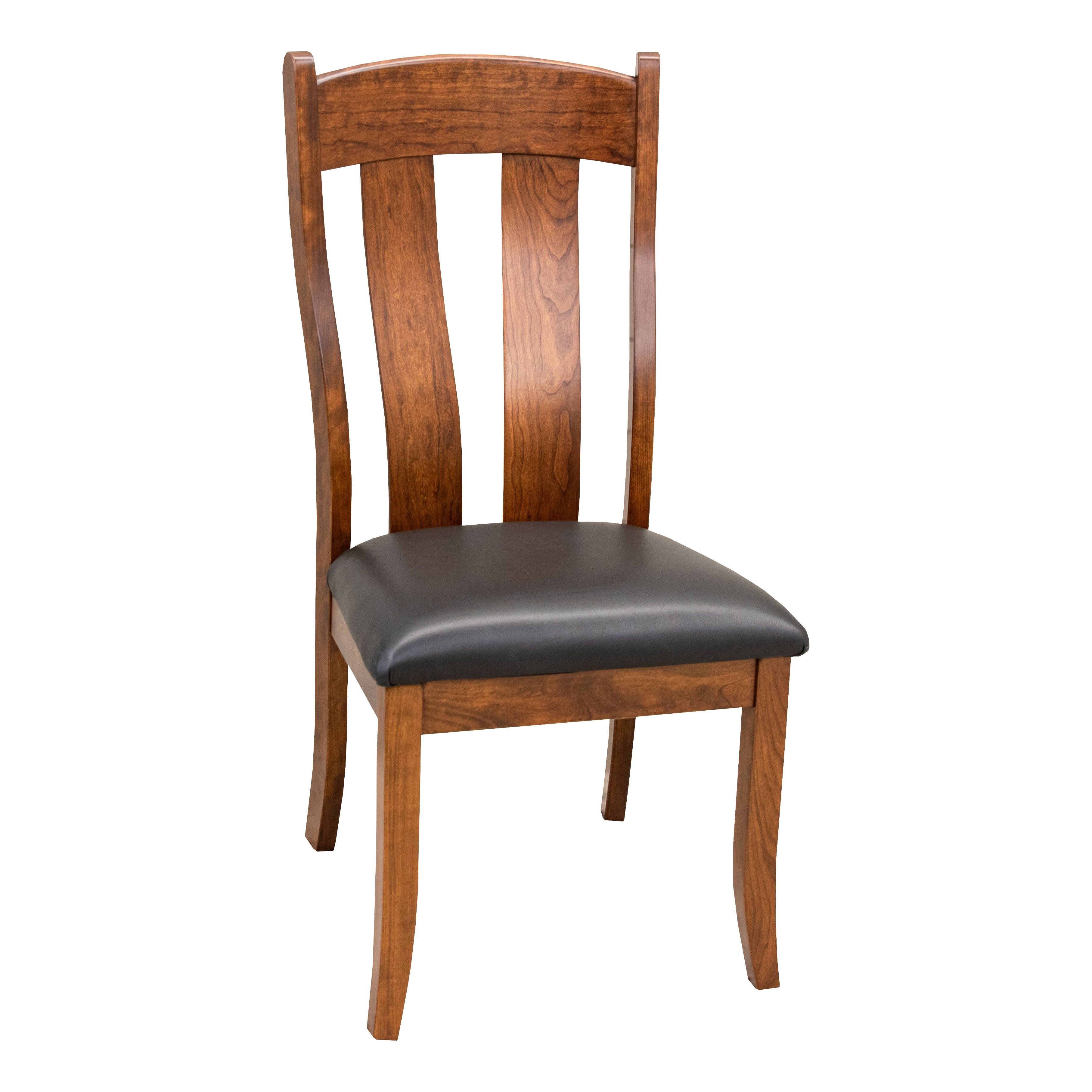 Austin Cherry Wood Side Dining Chair with Black Faux Leather Seat | MC