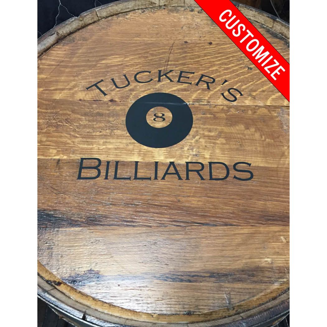 Round Whiskey Personalized Rustic Quarter Sawn White Oak Wood Single Barrel Pub Table | GB