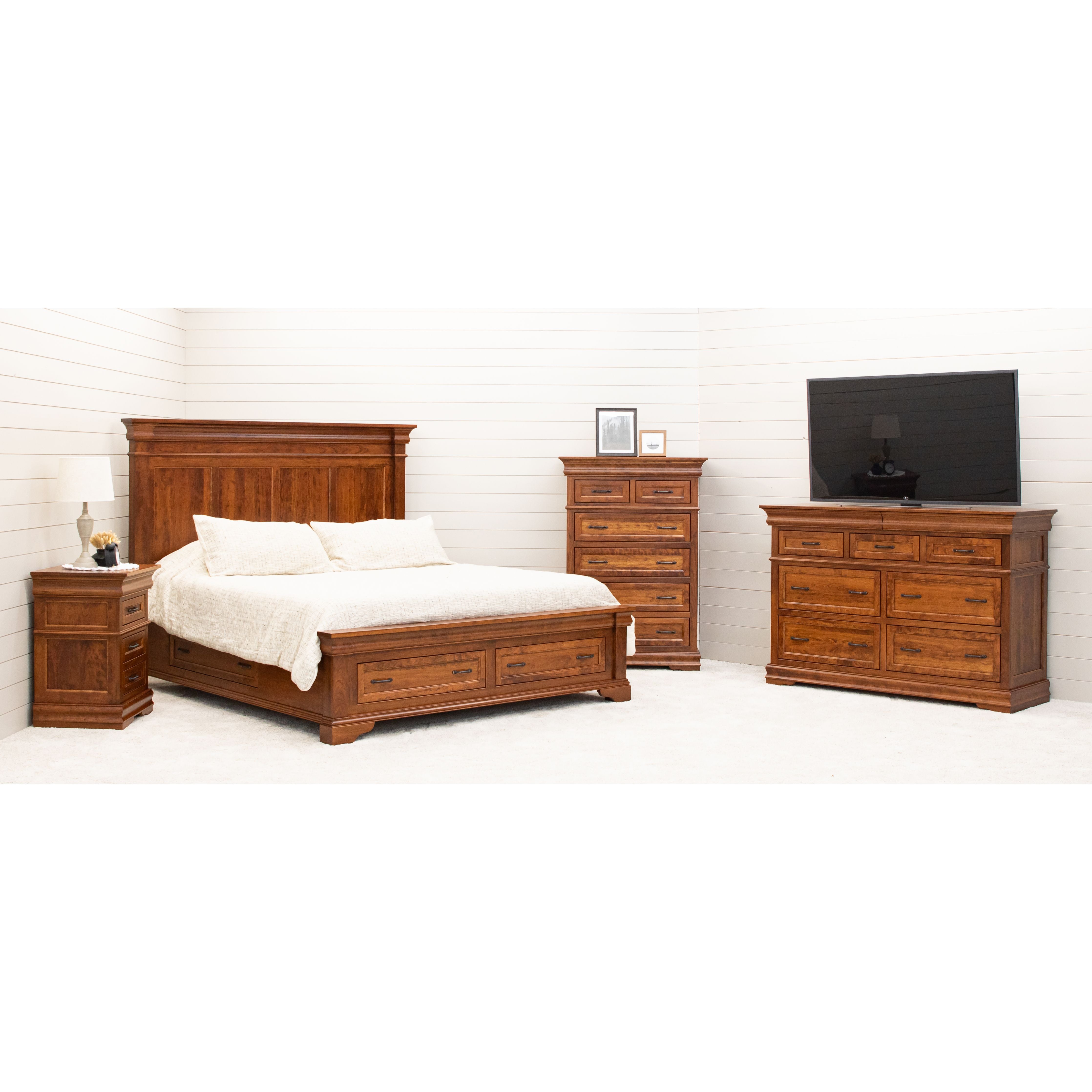 Belmont California King Cherry Wood Storage Platform Bed | MC