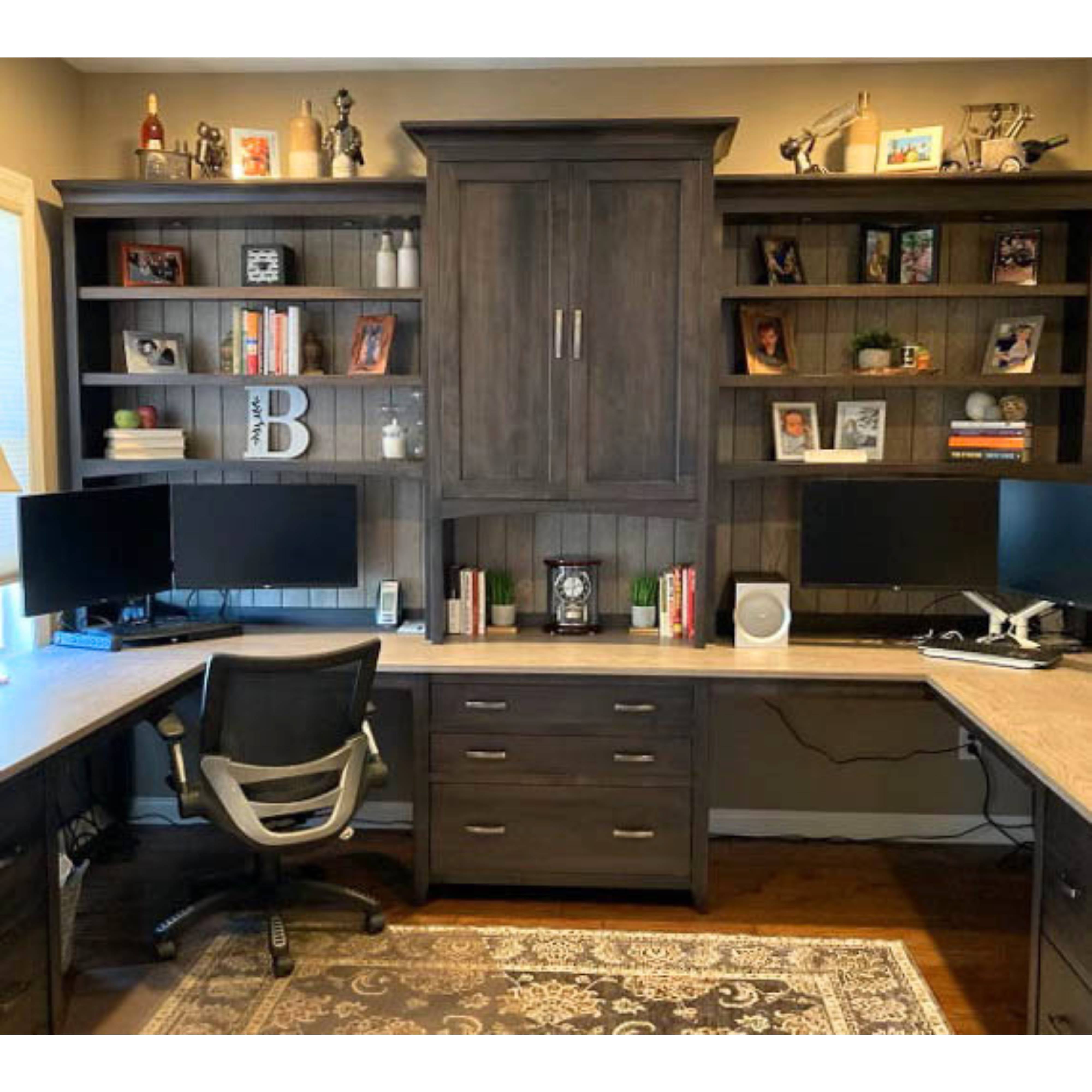 Custom Two-Toned Wrap Around Desk with Built-in Bookshelves