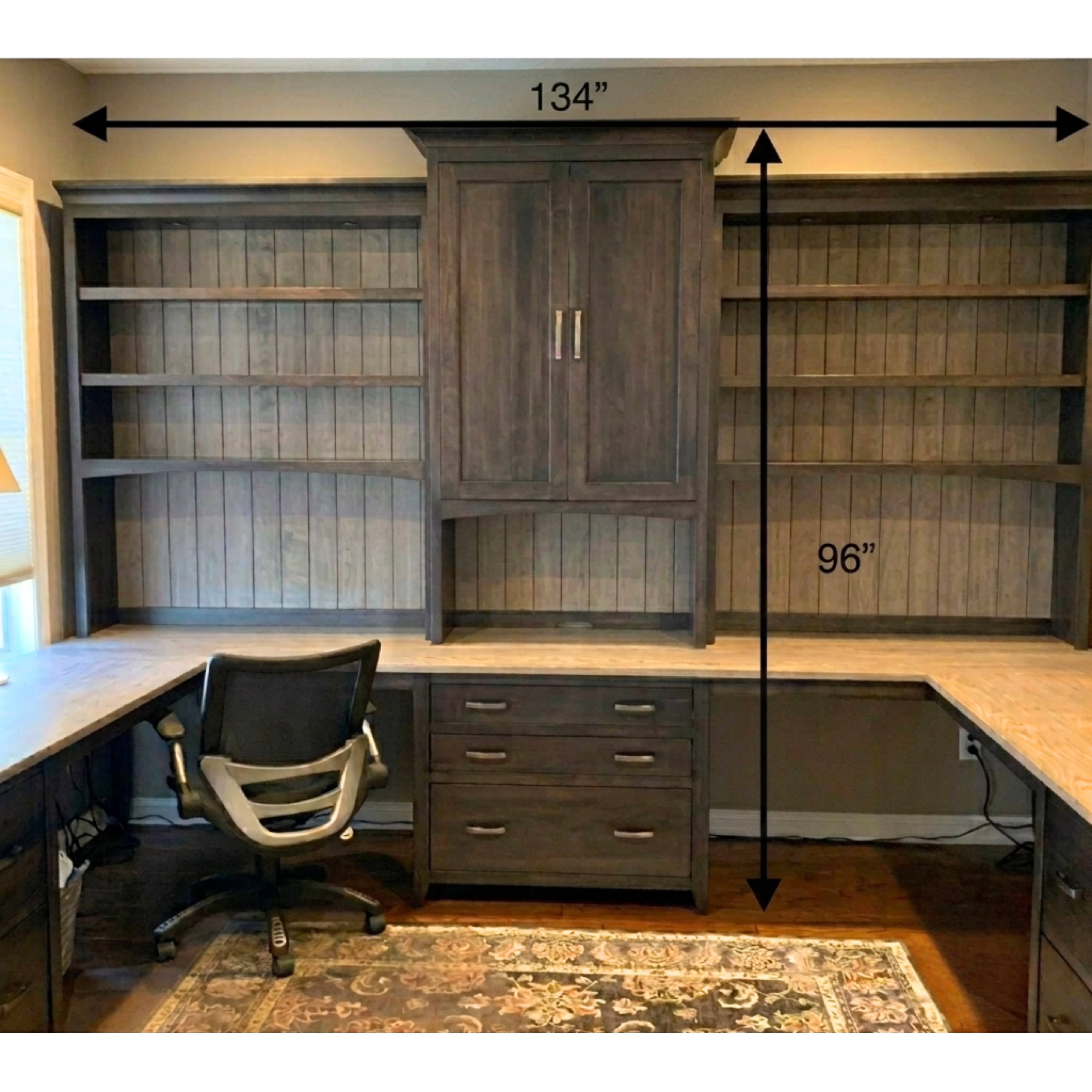 Custom Two-Toned Wrap Around Desk with Built-in Bookshelves