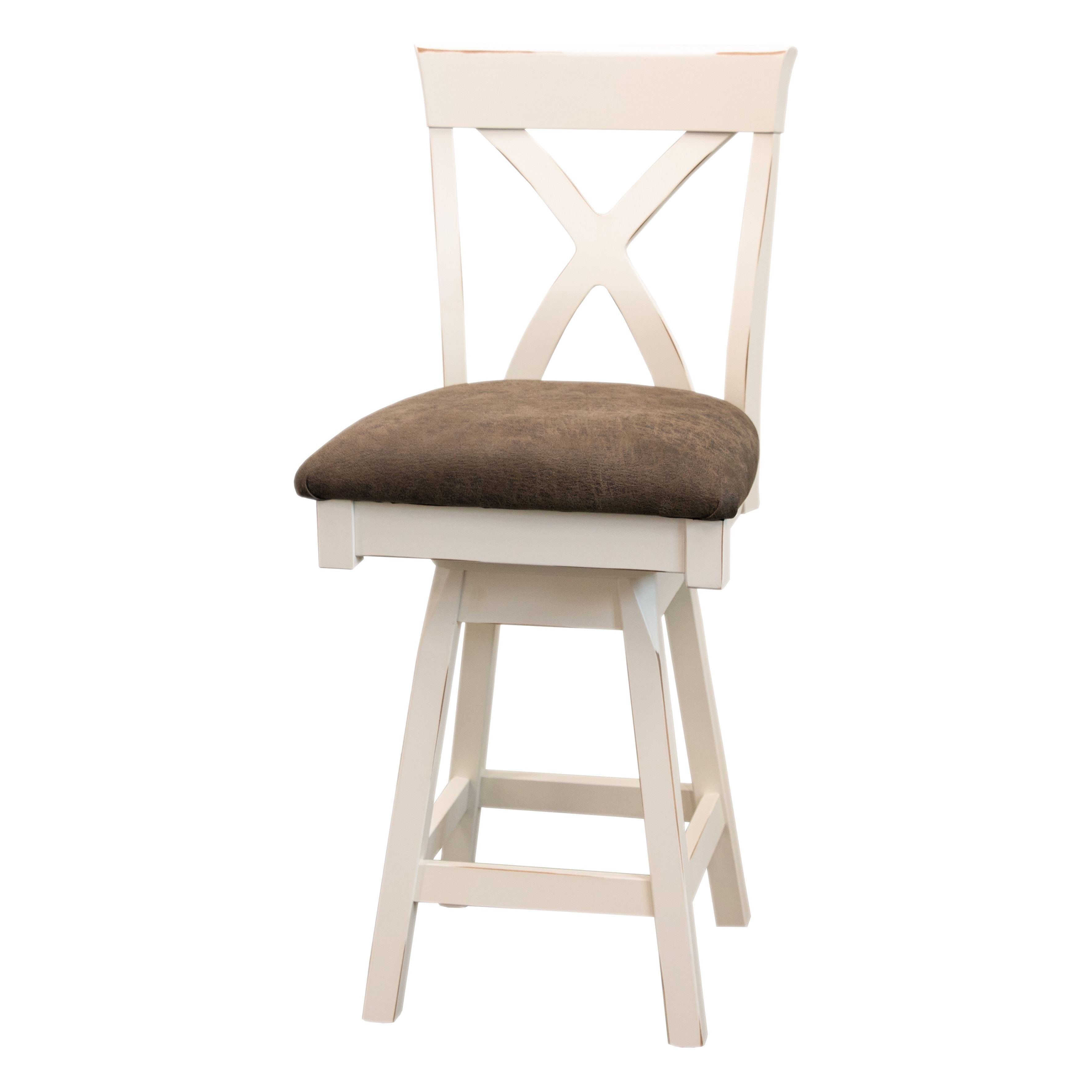 Brooke X Back White Wood 24" Swivel Bar Stool with Fabric Seat | M-CW