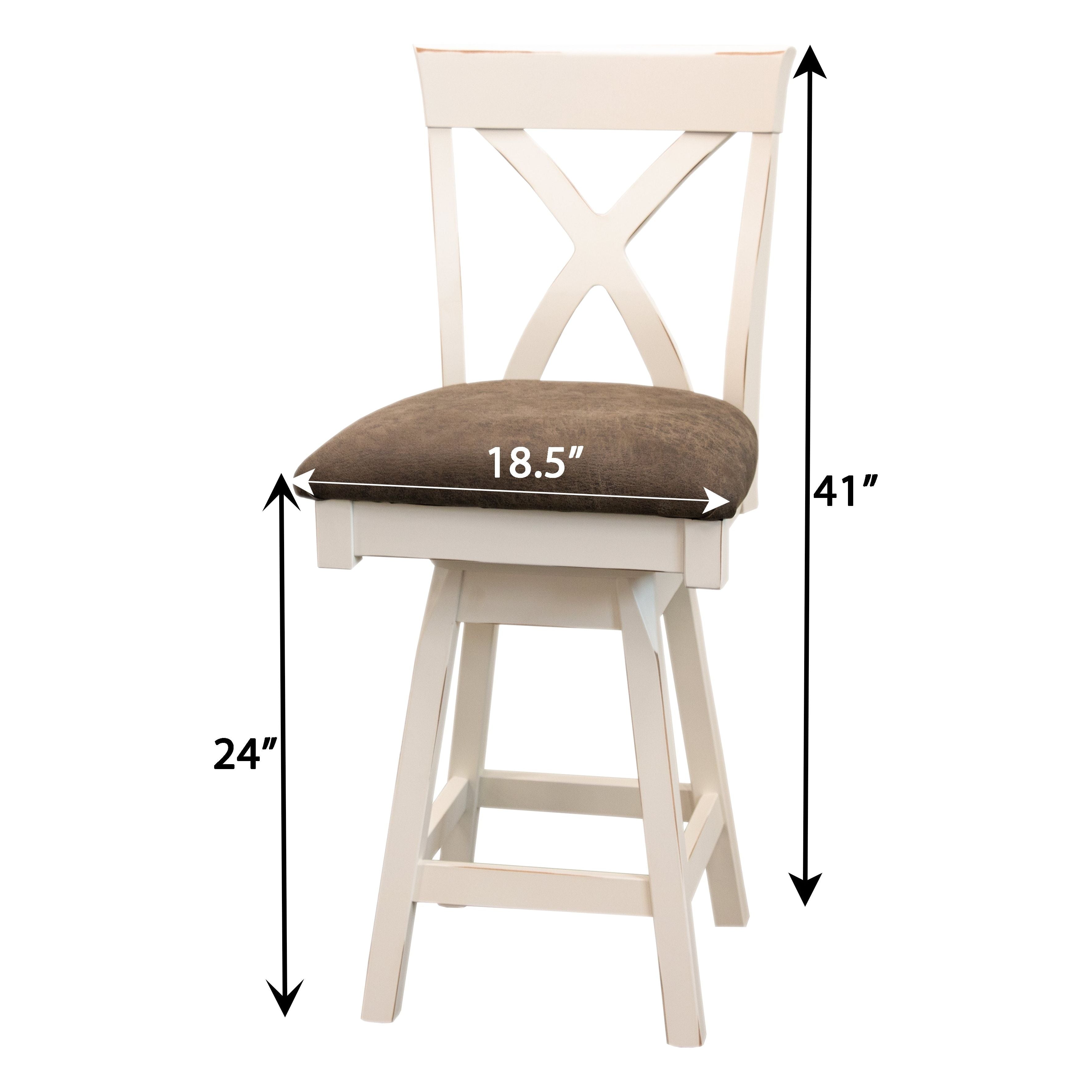 Brooke X Back White Wood 24" Swivel Bar Stool with Fabric Seat | M-CW