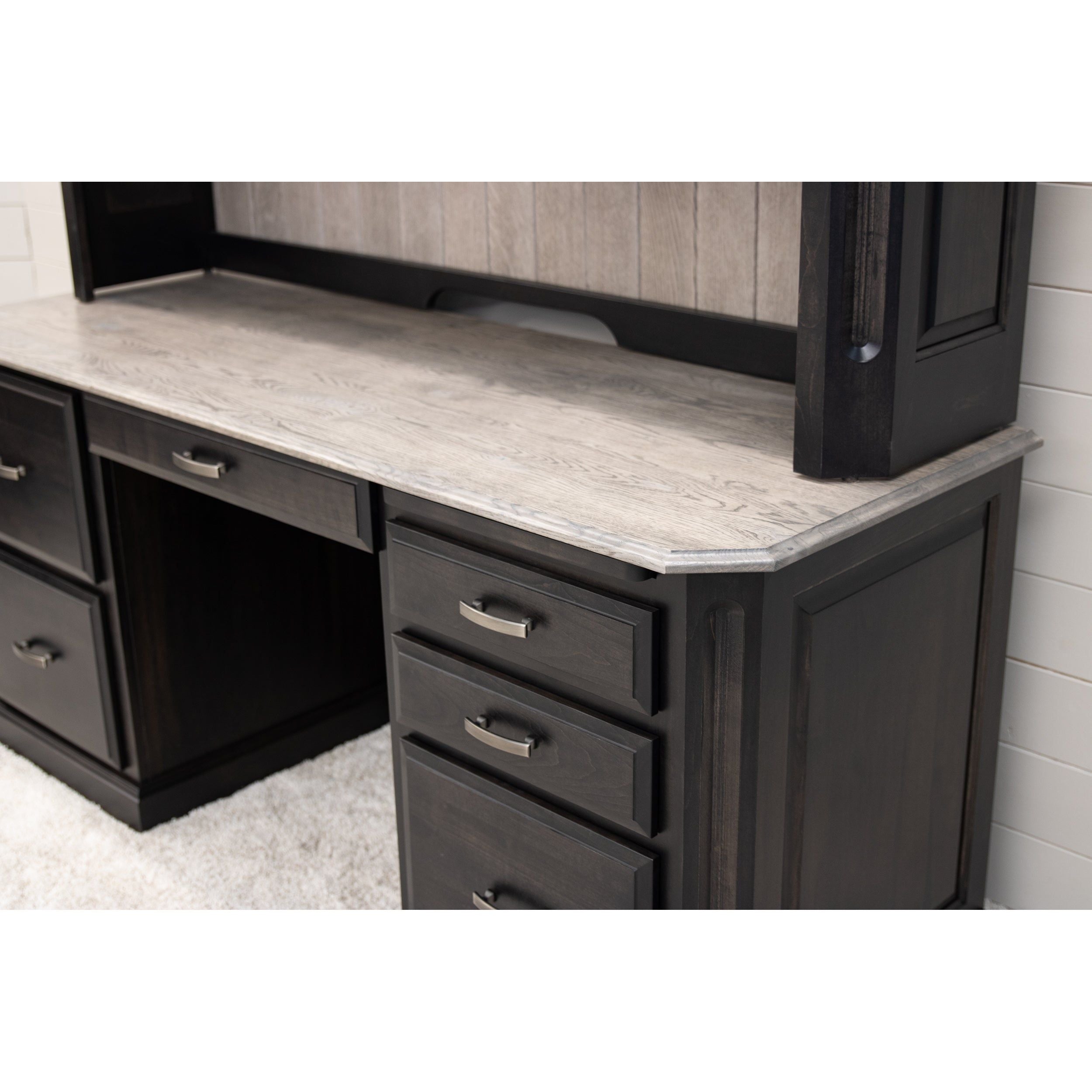Buckingham Black & Wood Desk with Hutch Top | M-DK&RWO-GRB