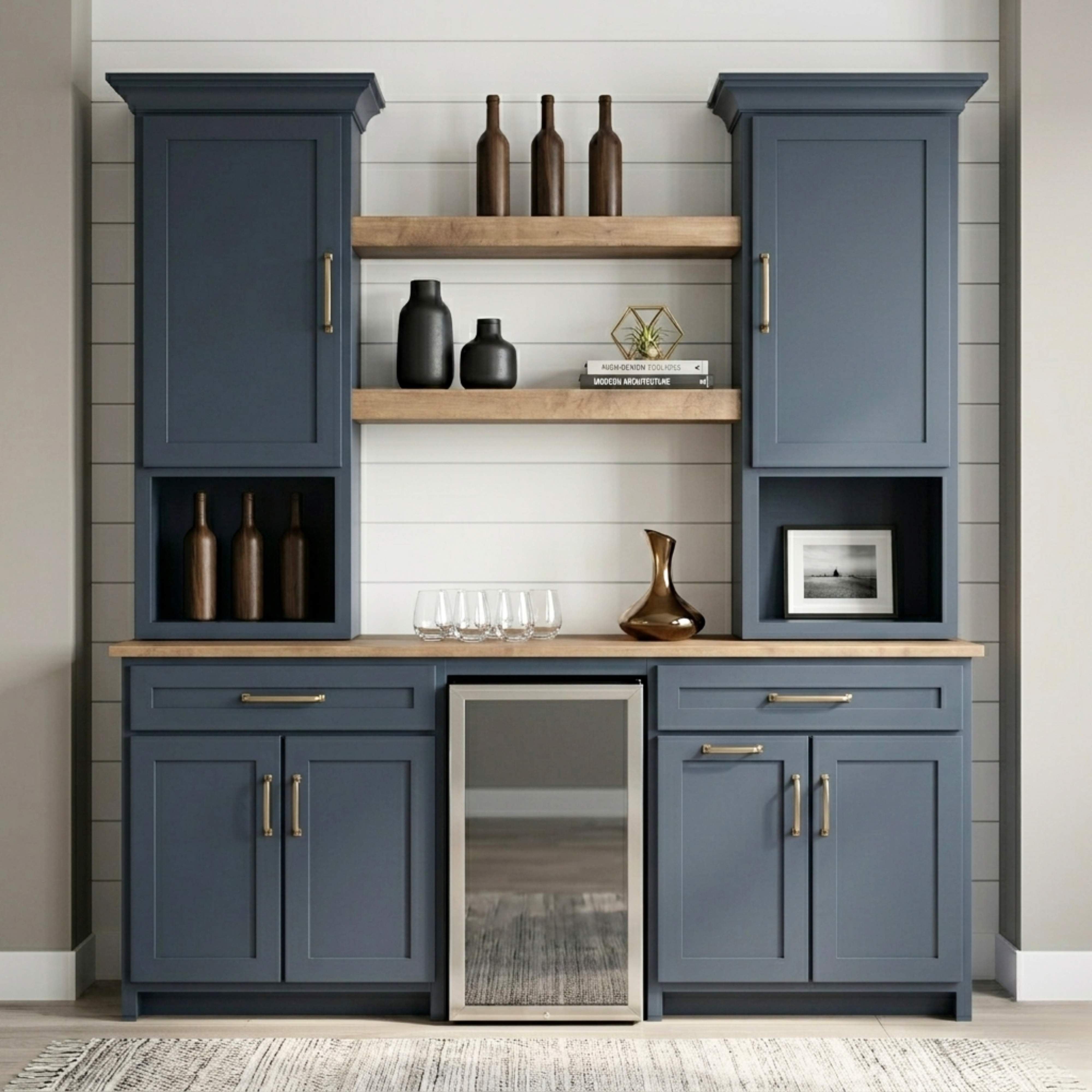 Camden Blue Solid Wood Wine Cabinet with Fridge | M-HN&WB