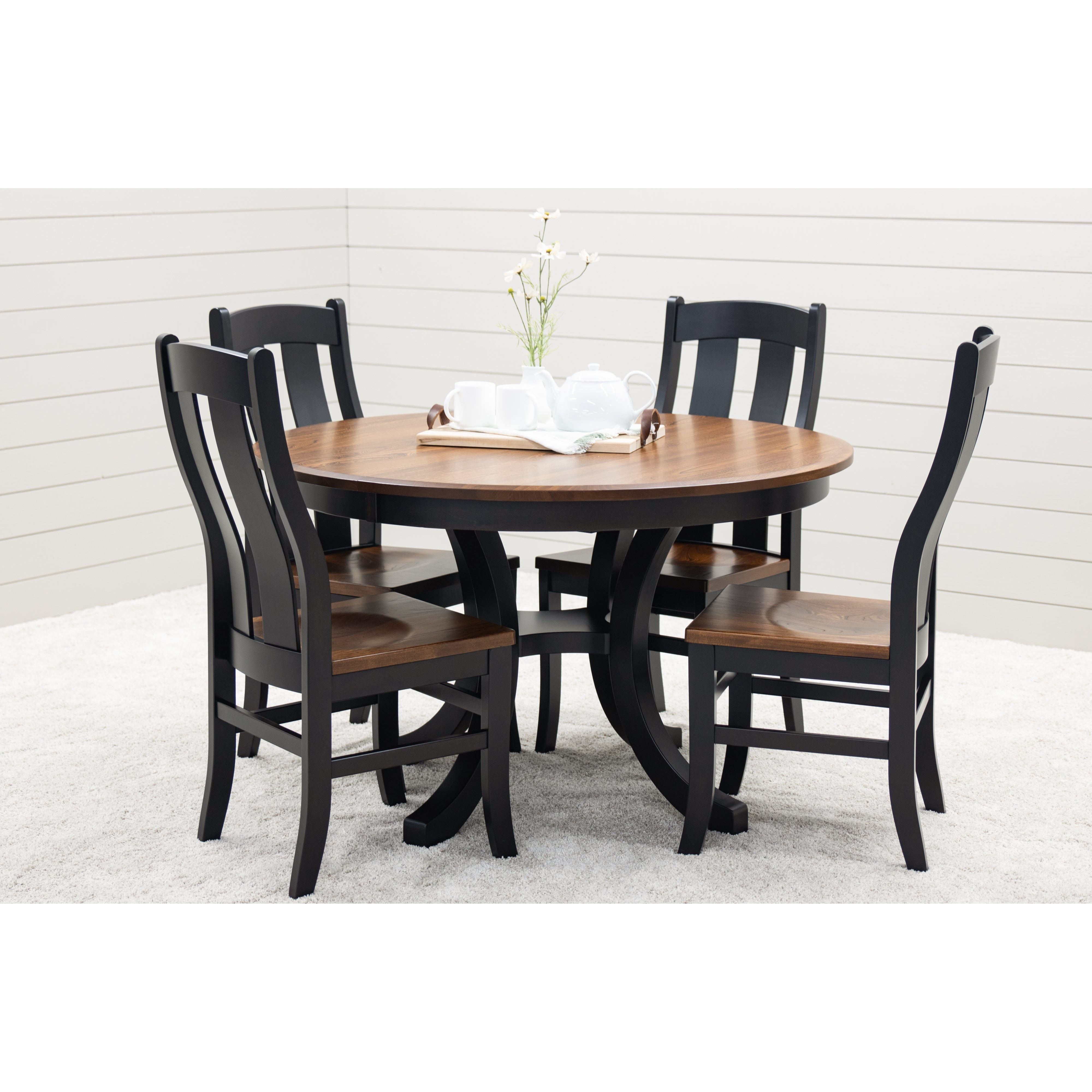 Carlisle Round Single Pedestal Black & Wood Extending Dining Table | M-EB&E-MC