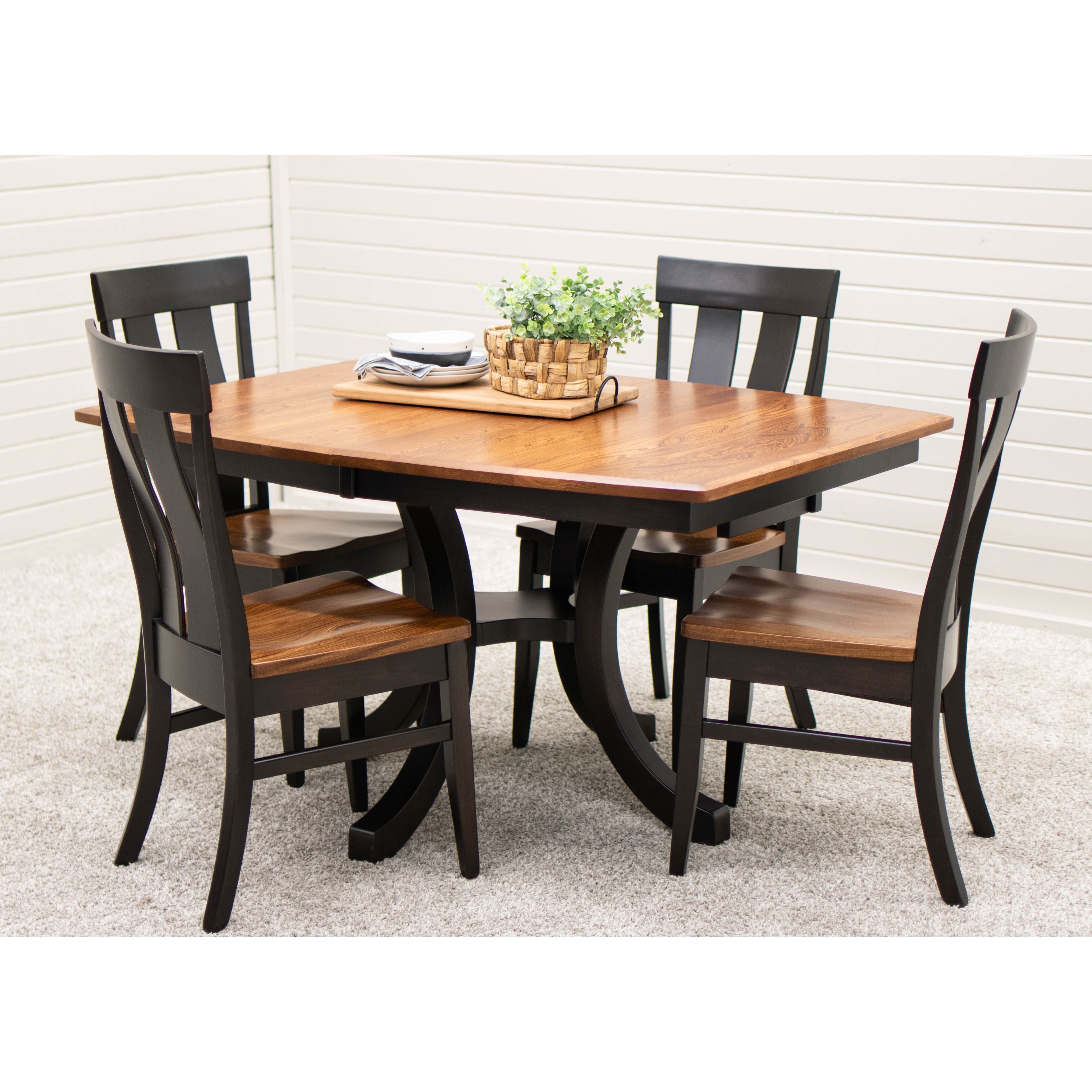 Carlisle Single Pedestal Extending Dining Table with Black Pedestal Base | M-EB&E-MC