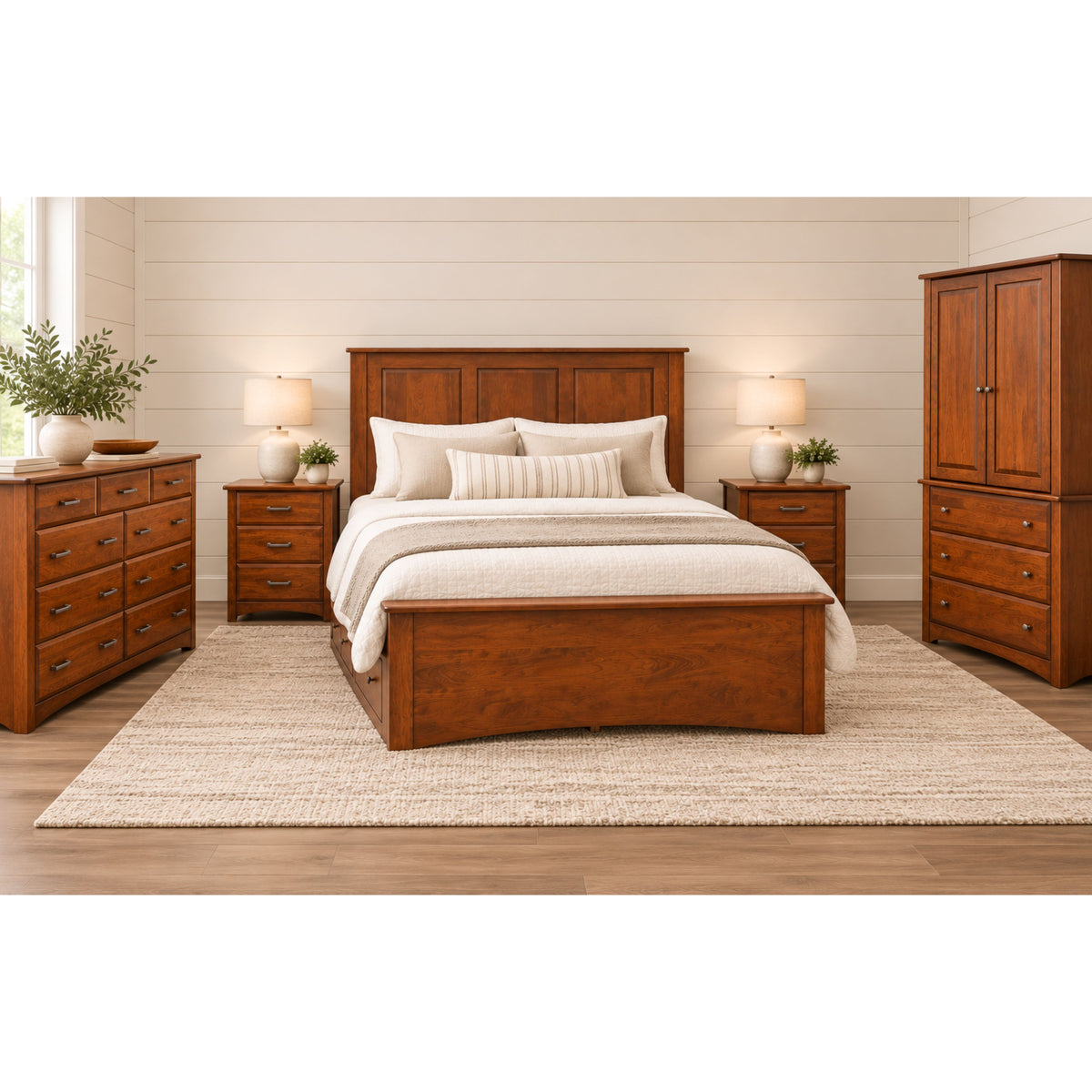 Carrington Amish Queen Size 5 Piece Cherry Bedroom Set