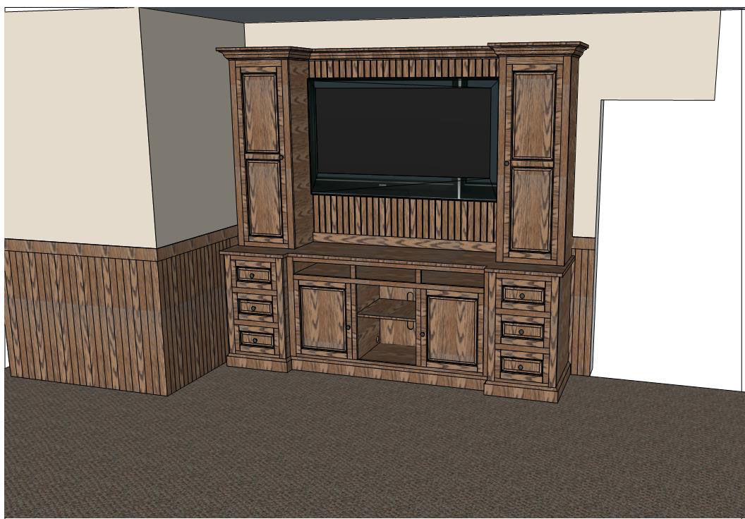 Reimagine your space with a solid Oak wood entertainment center that matches the wood trim and doors in your home.