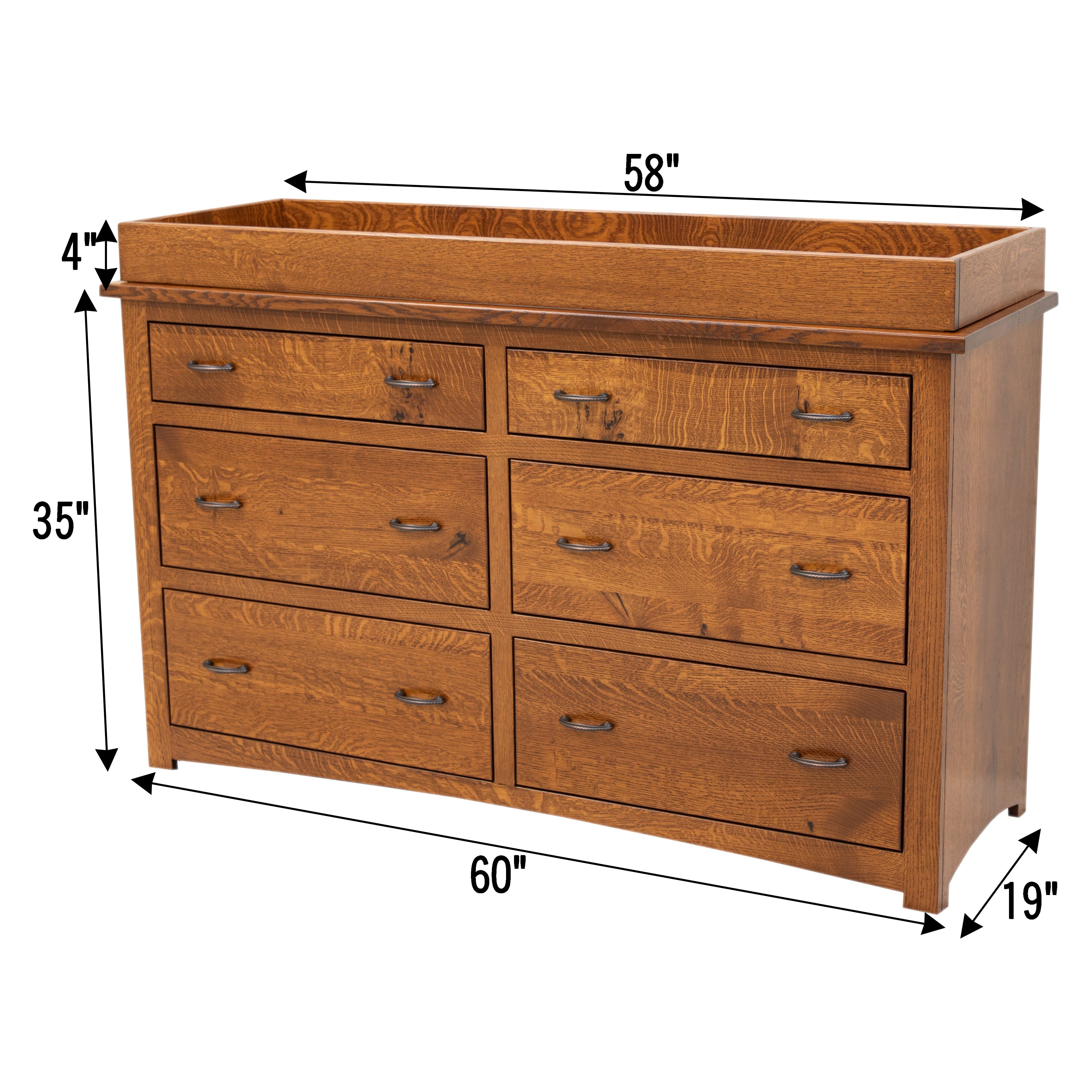 Craftsman Mission Quarter Sawn White Oak Wood 6-Drawer Nursery Dresser with Changing Topper | MC