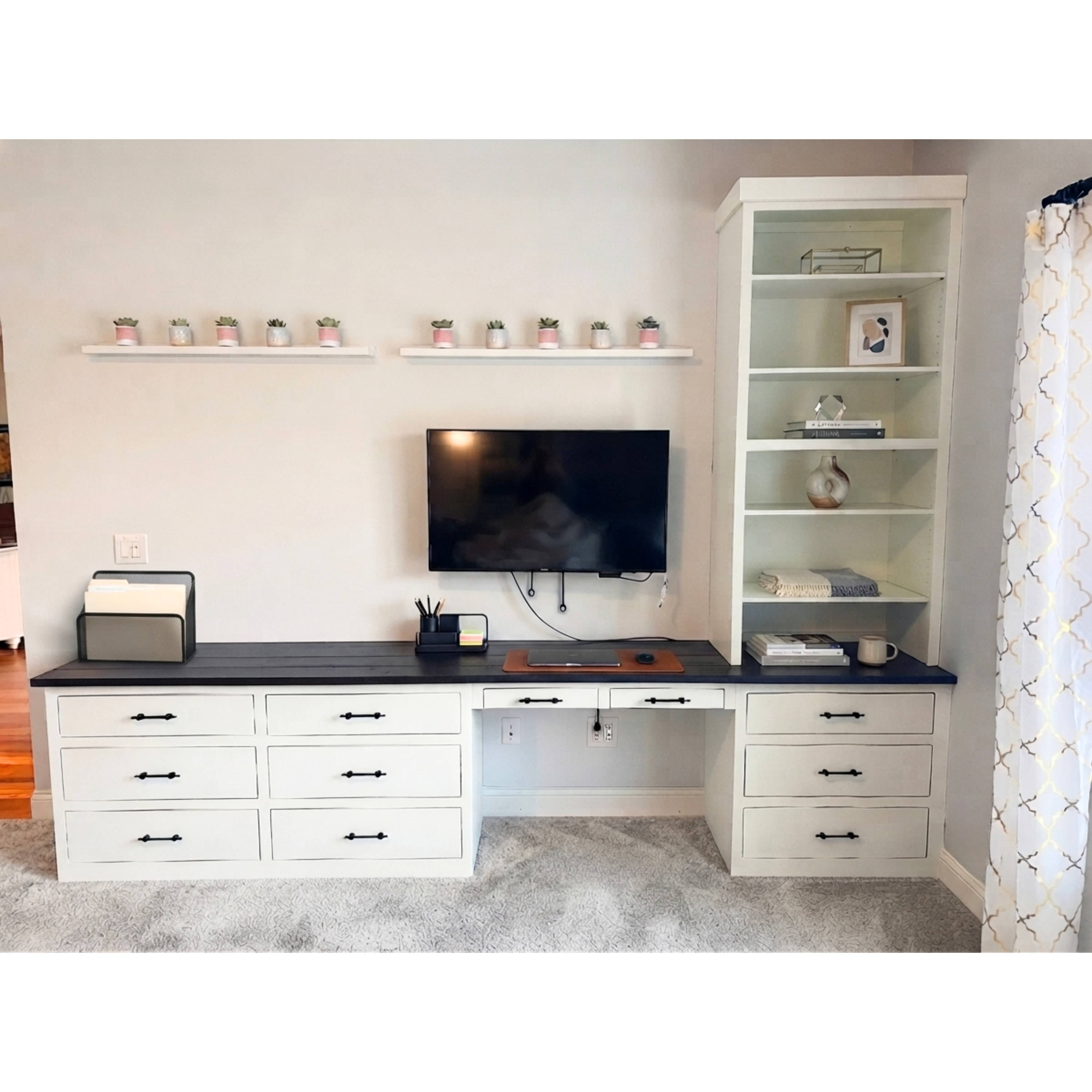 Custom Two-Tone Solid Maple Media Desk with Storage Tower