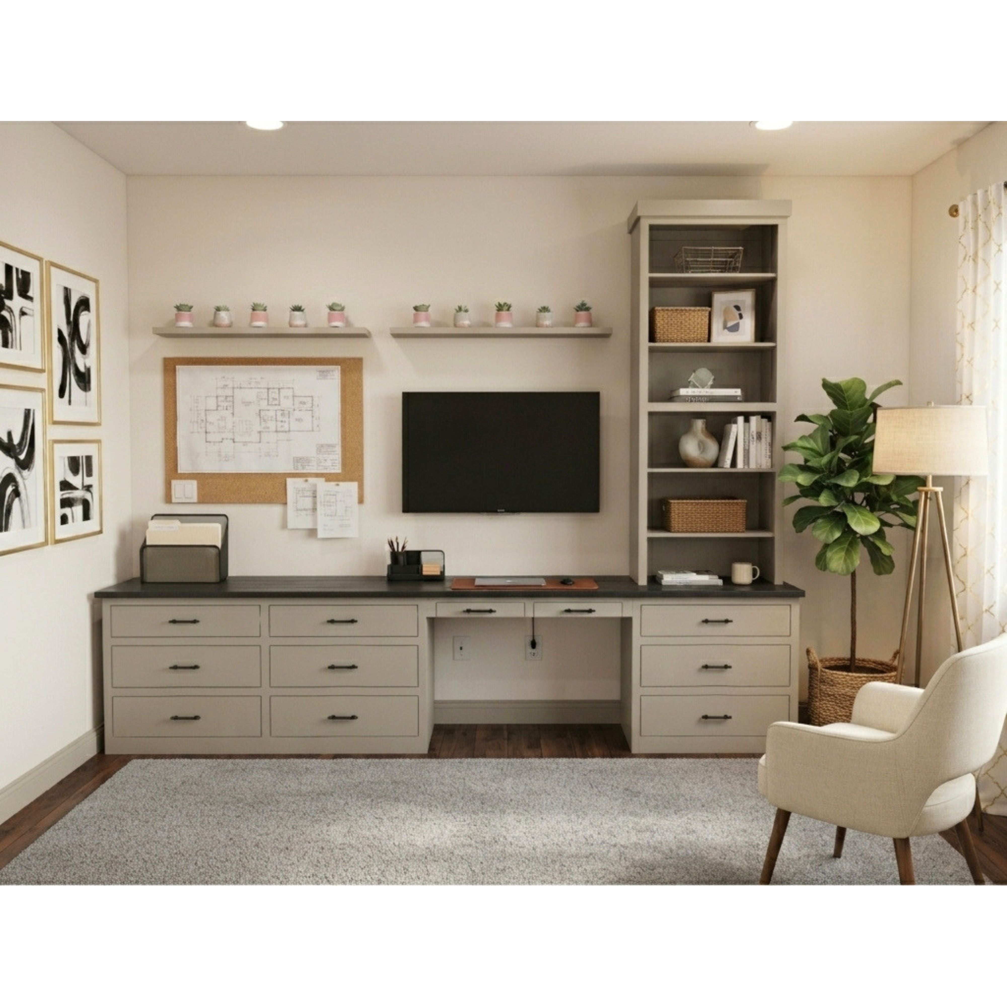 Custom Two-Tone Solid Maple Media Desk with Storage Tower