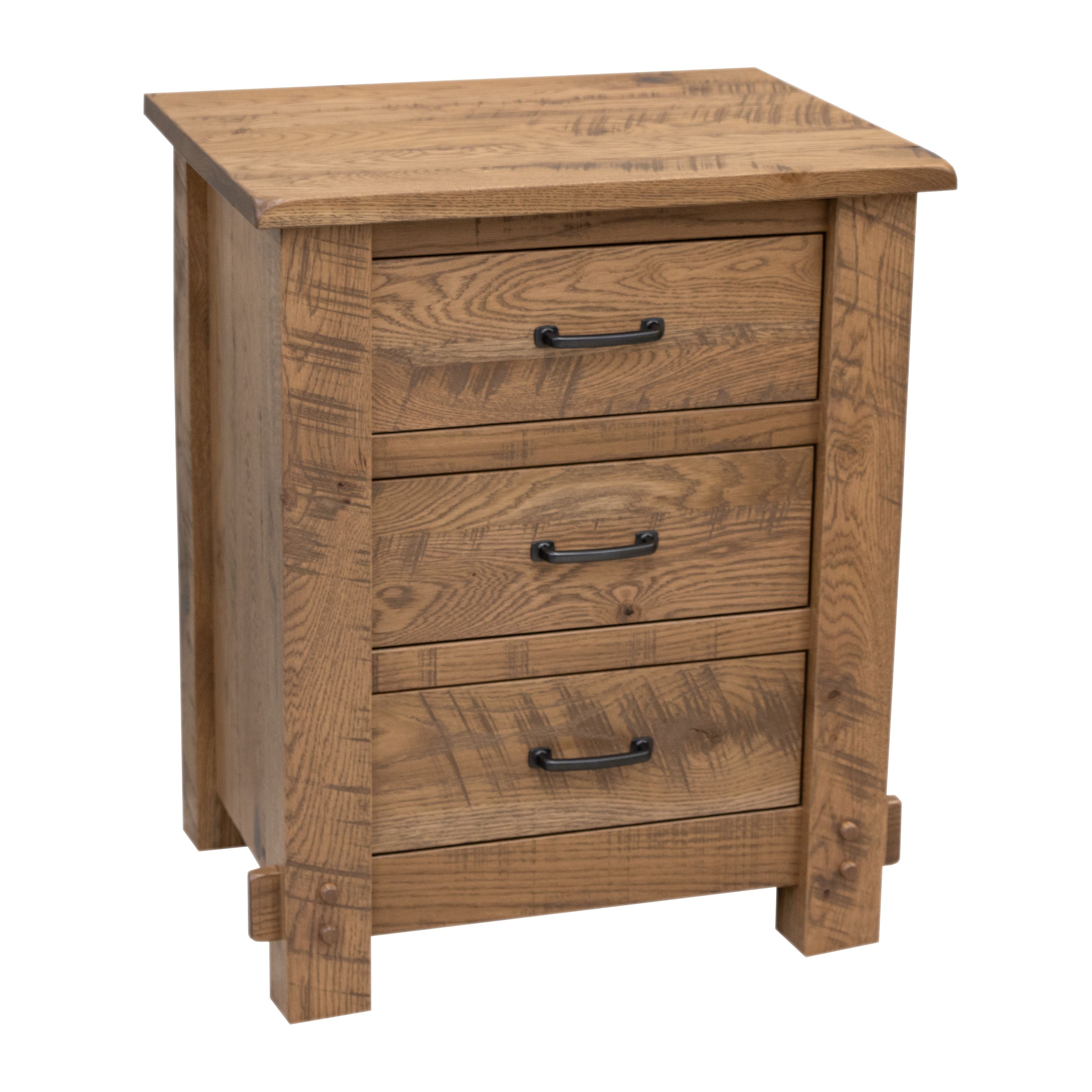 DCF Roughsawn White Oak Wood 3-Drawer Nightstand | WB