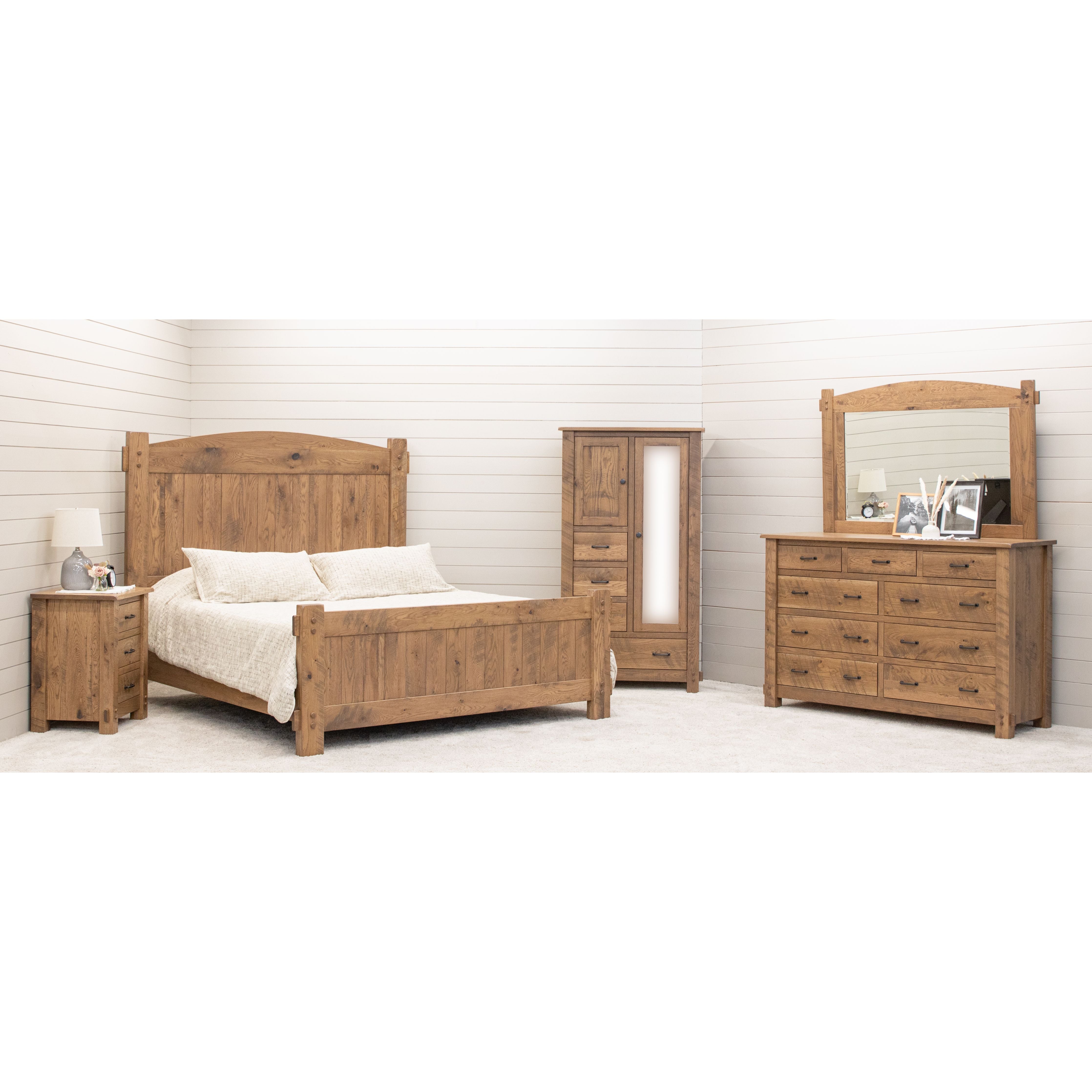 DCF Roughsawn King White Oak Wood Storage Platform Bed with Arched Headboard | WB