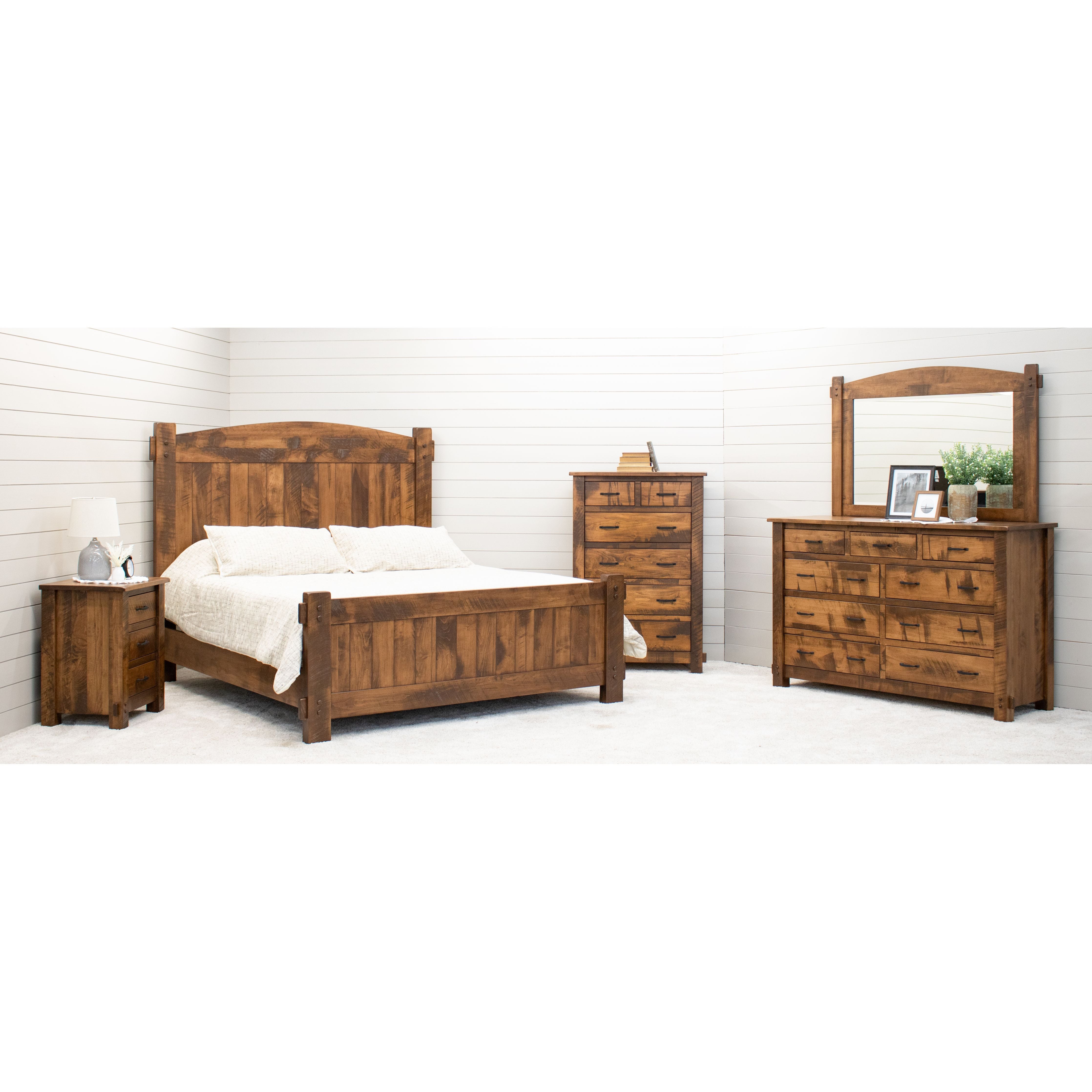 DCF Roughsawn King Maple Wood Storage Platform Bed with Arched Headboard | HC