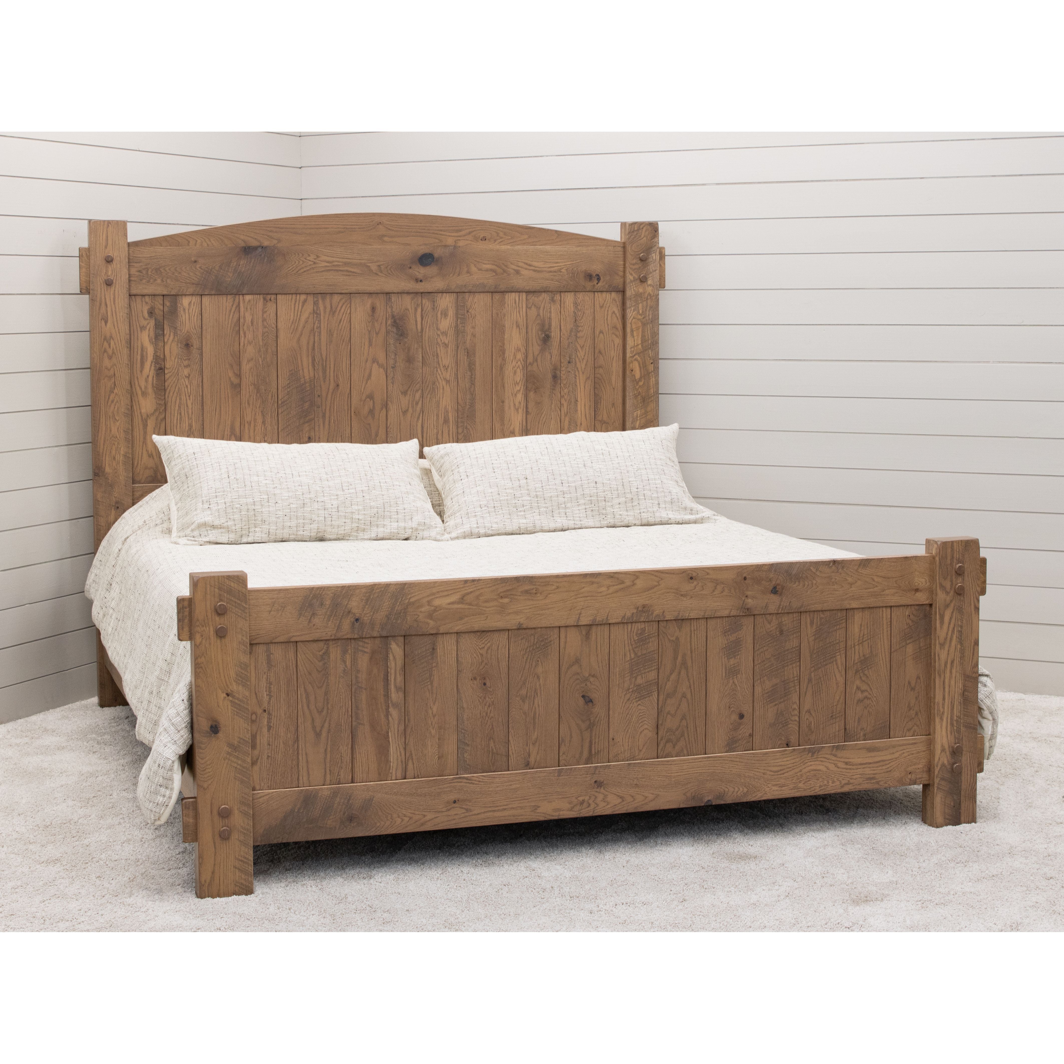 DCF Roughsawn King White Oak Wood Storage Platform Bed with Arched Headboard | WB