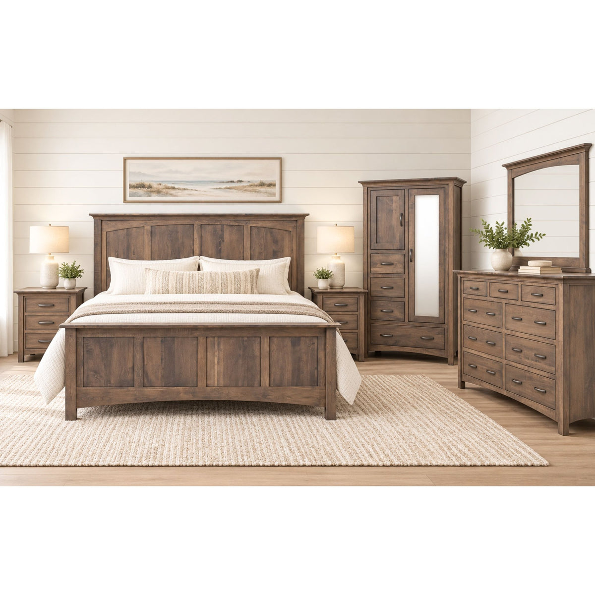 Luxury gray king bedroom set in solid Maple wood by Dutch Craft Furniture