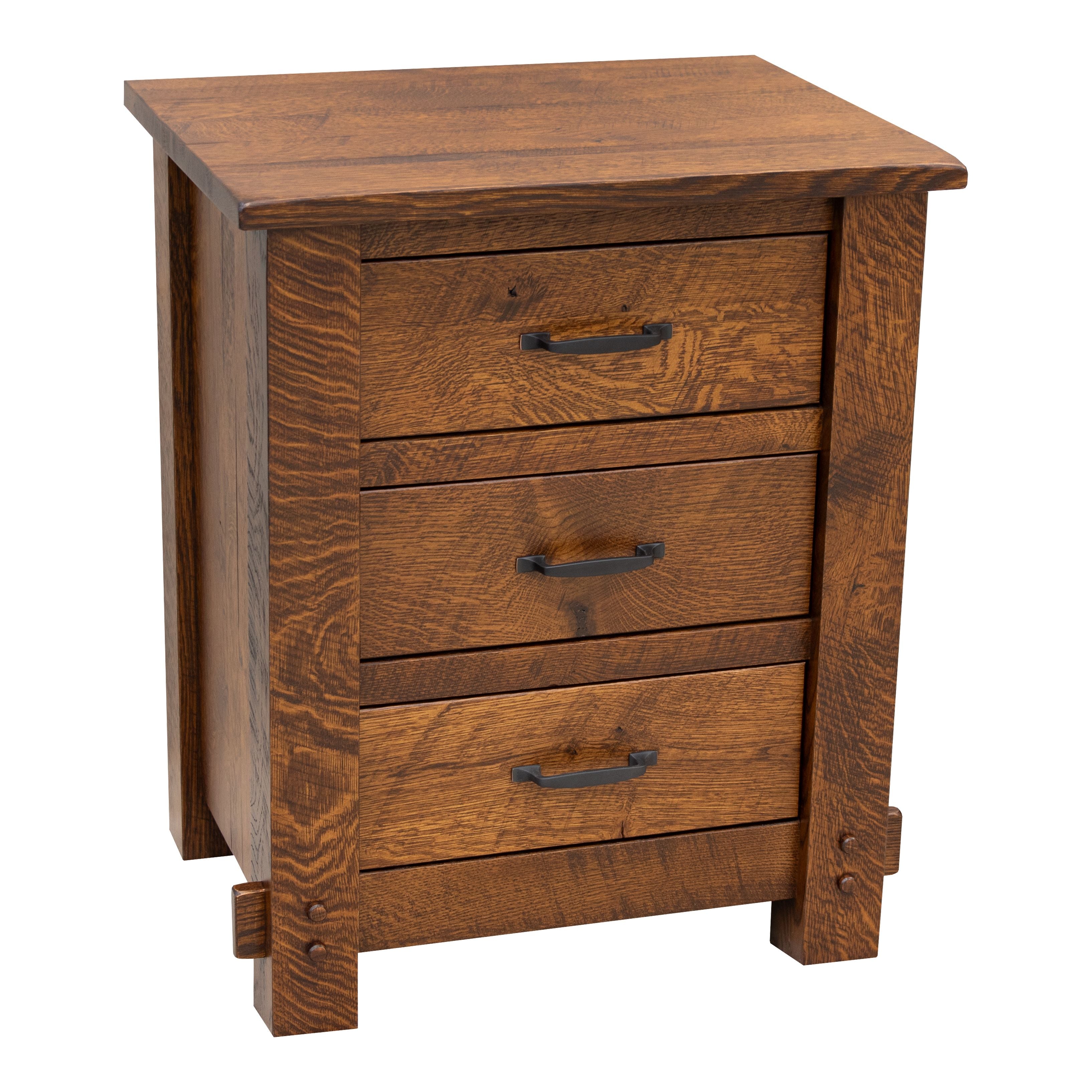 DCF Roughsawn Quarter Sawn White Oak Wood 3-Drawer Nightstand | GB