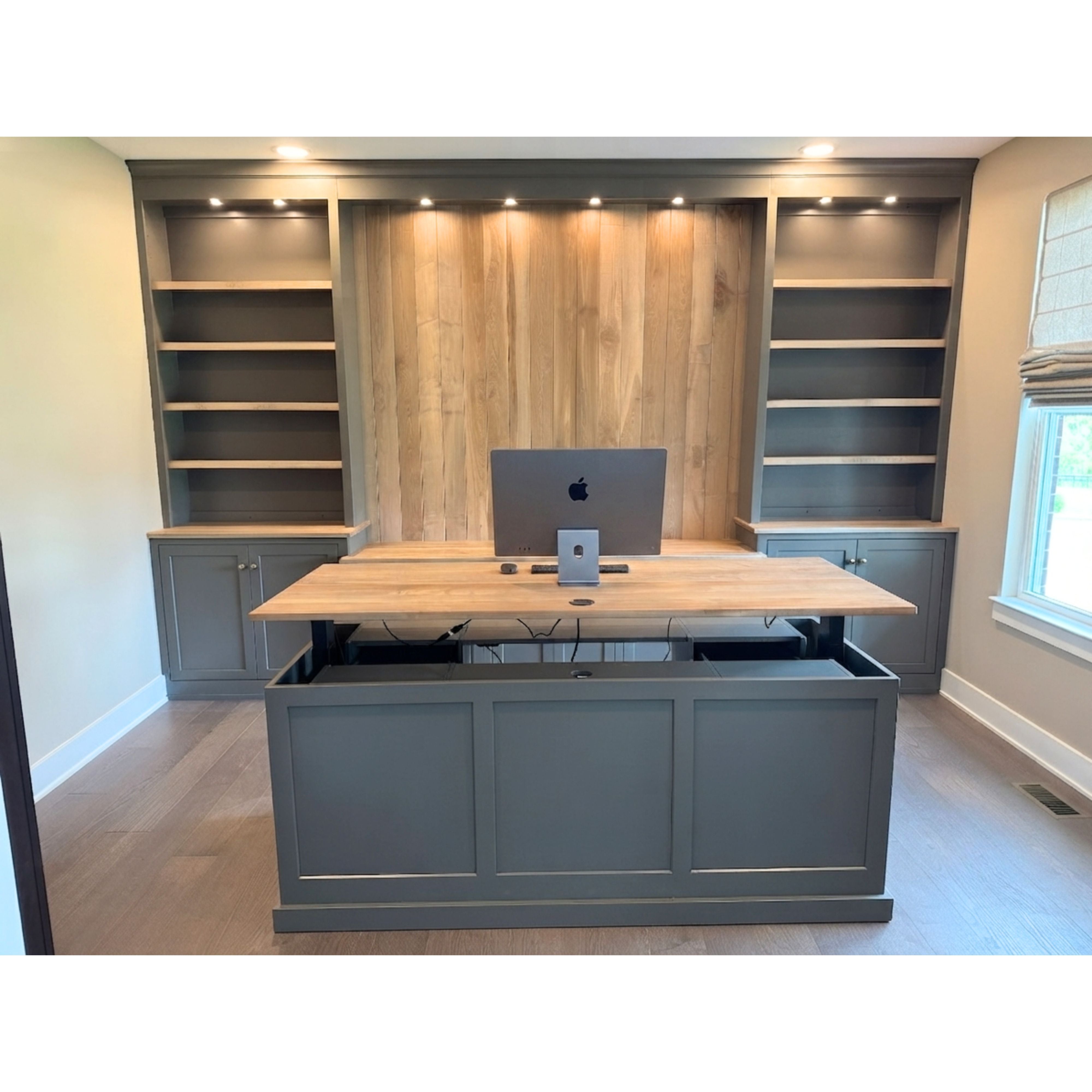 Custom Built-In Entertainment Center with Adjustable Executive Desk