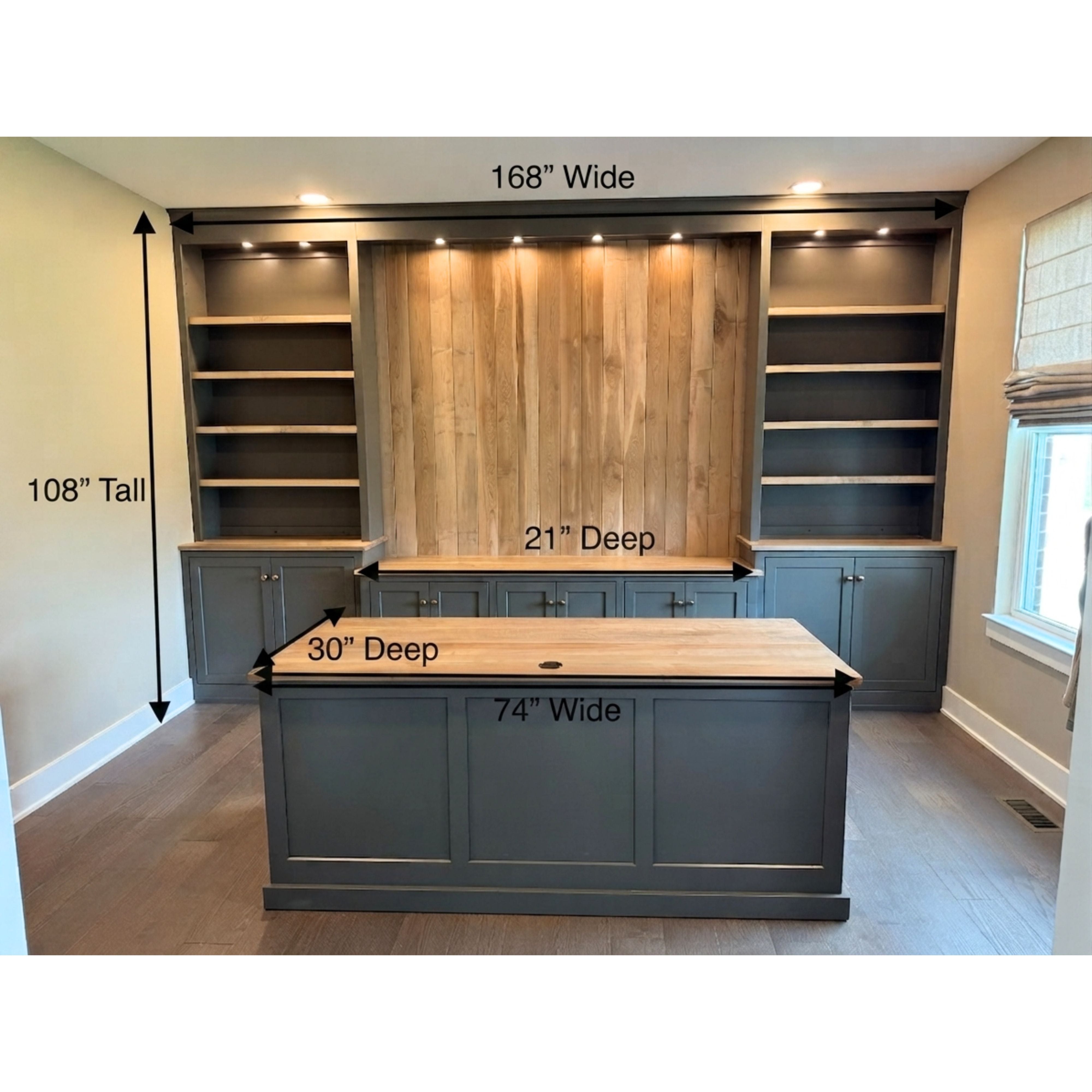 Custom Built-In Entertainment Center with Adjustable Executive Desk