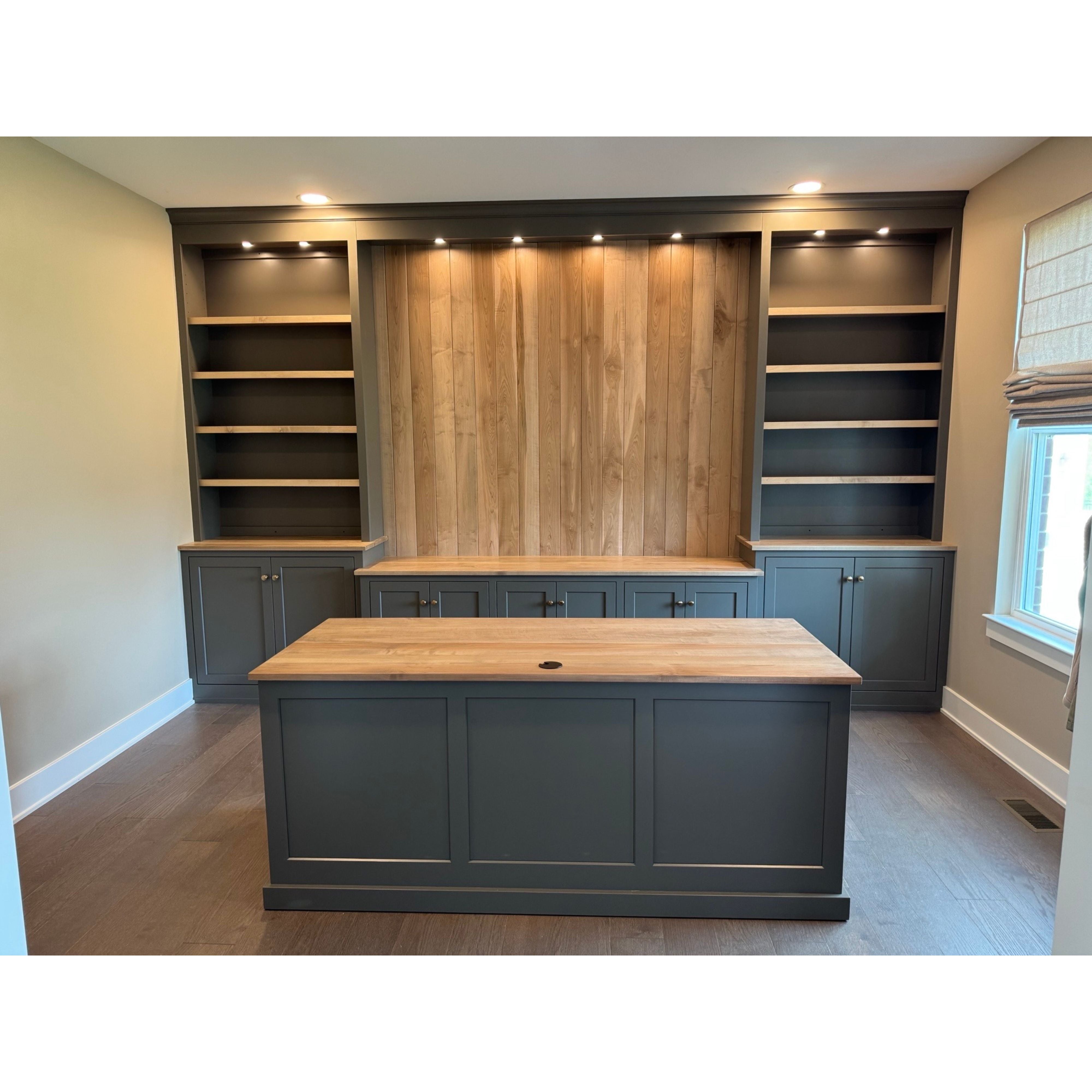 Custom Built-In Entertainment Center with Adjustable Executive Desk