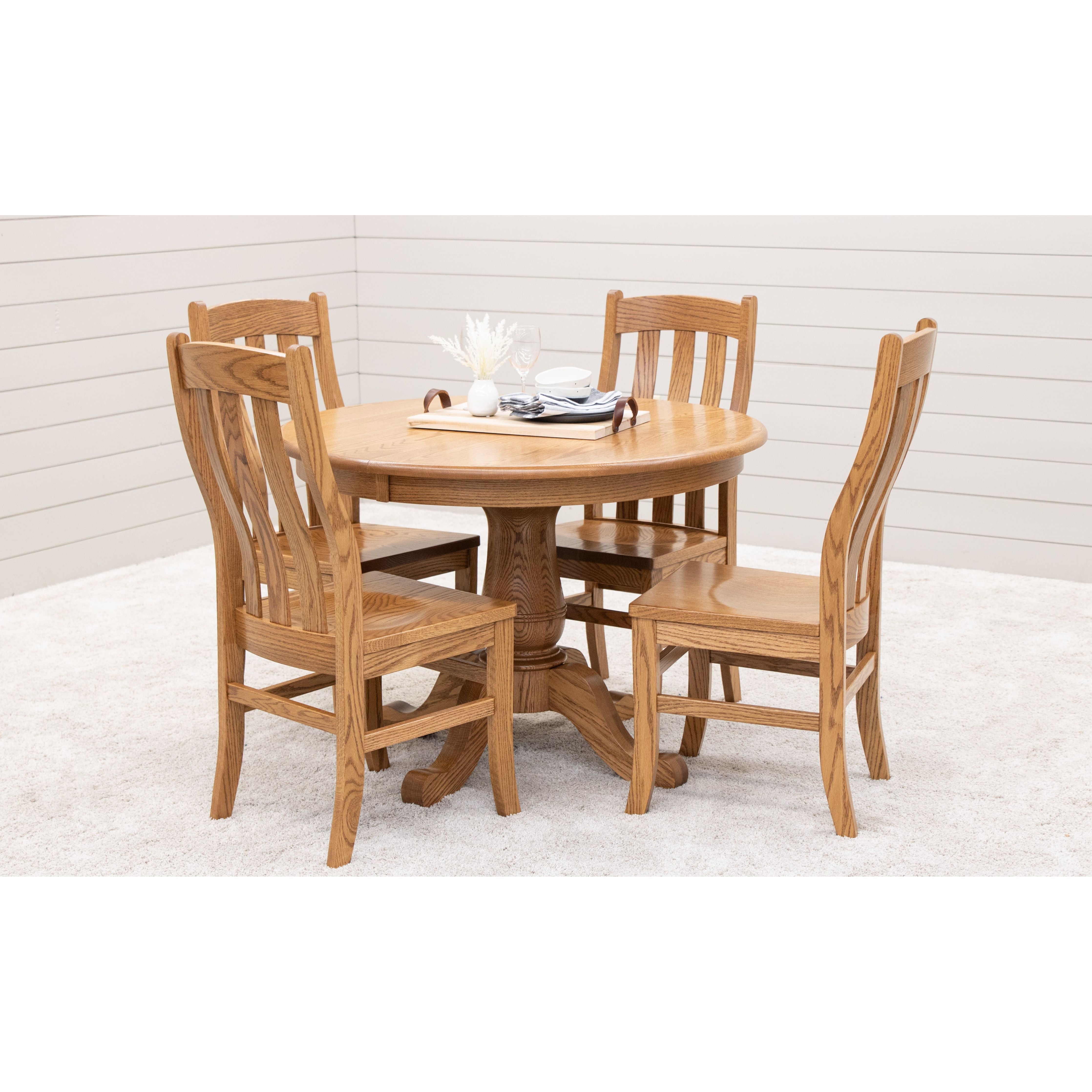 Ellington Round Amish Oak Dining Table Set for 4