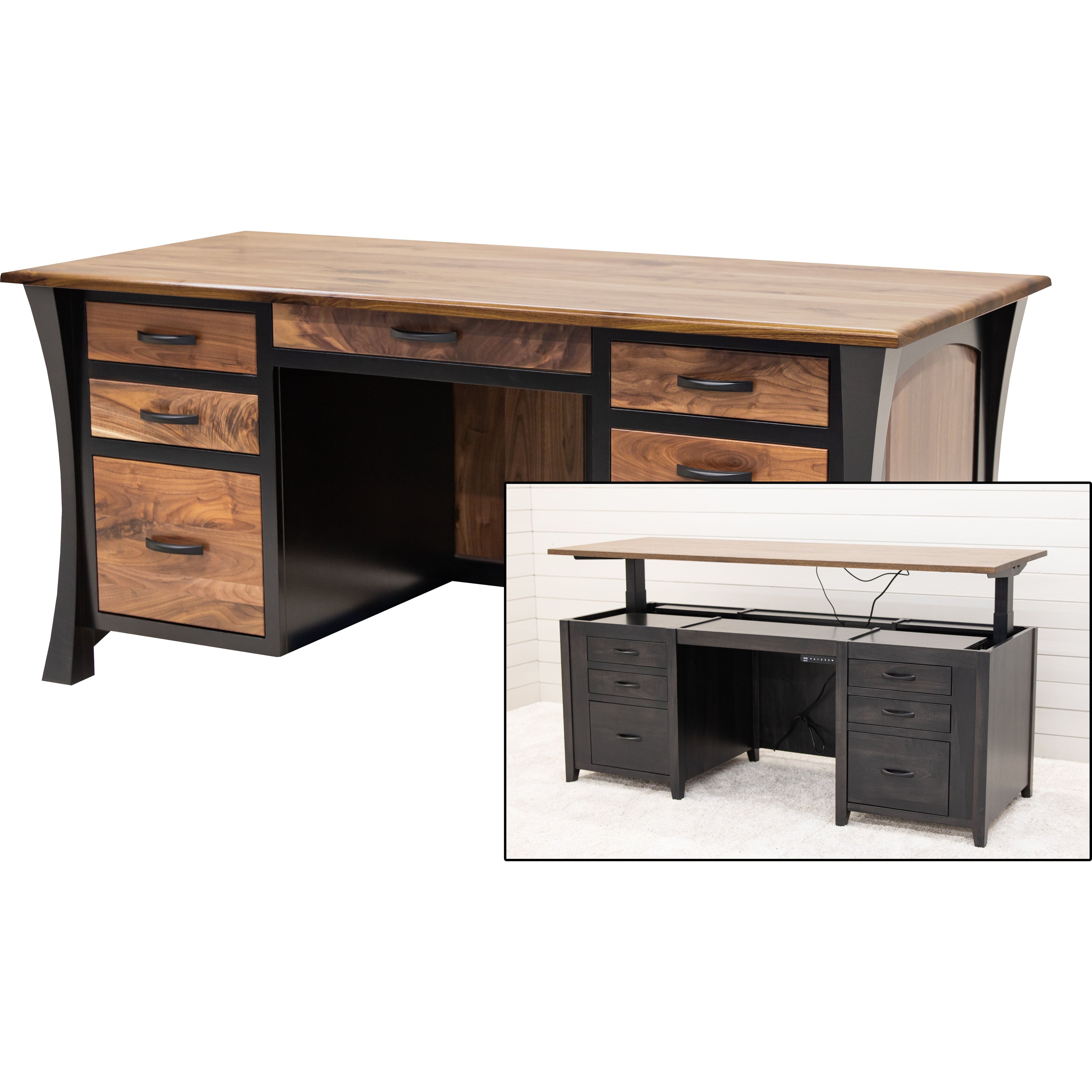 Brooklyn Black & Wood Executive Desk with Panels | M-EB&BIR-ASB