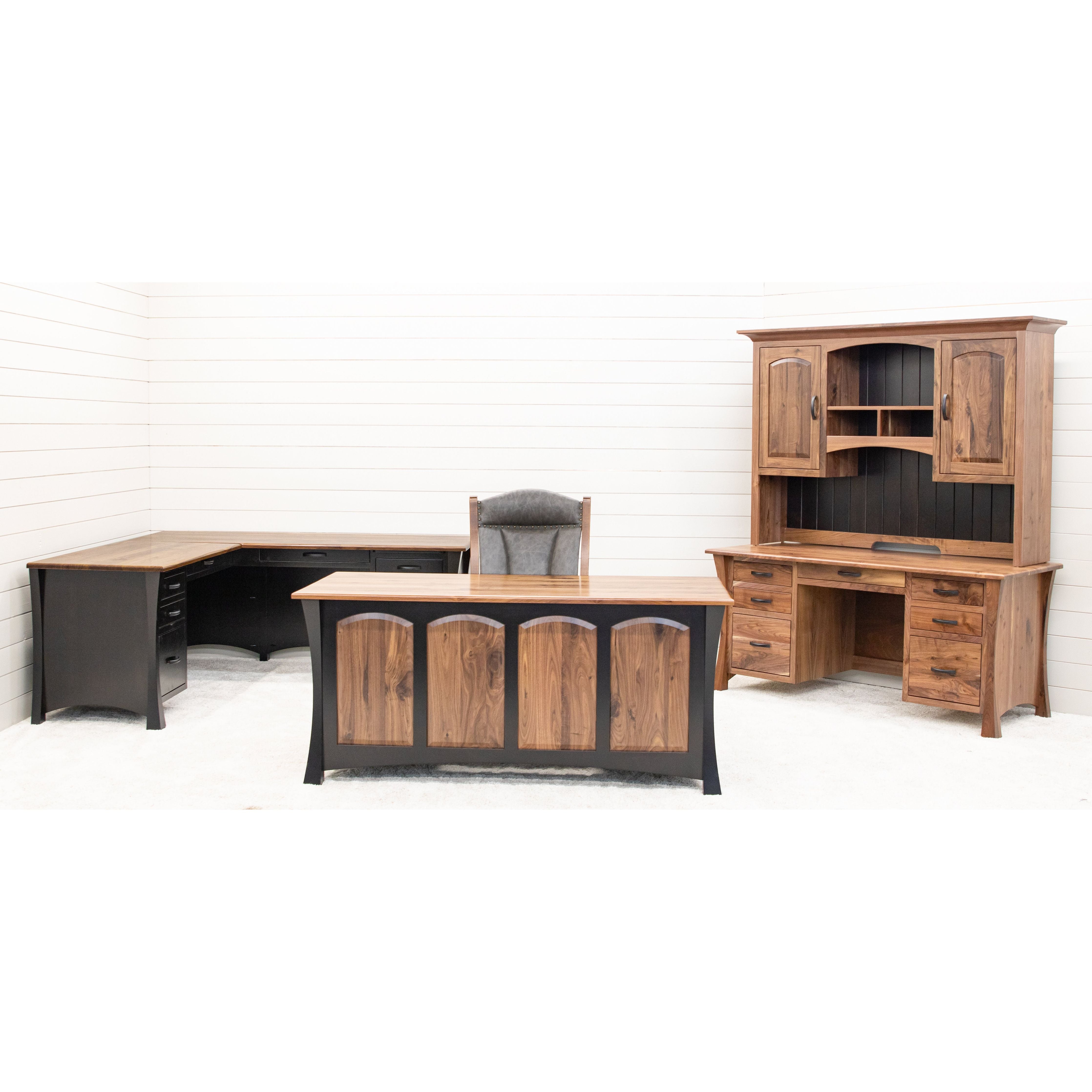 Brooklyn Walnut Wood Flat Wall Desk with Hutch Top | NAT