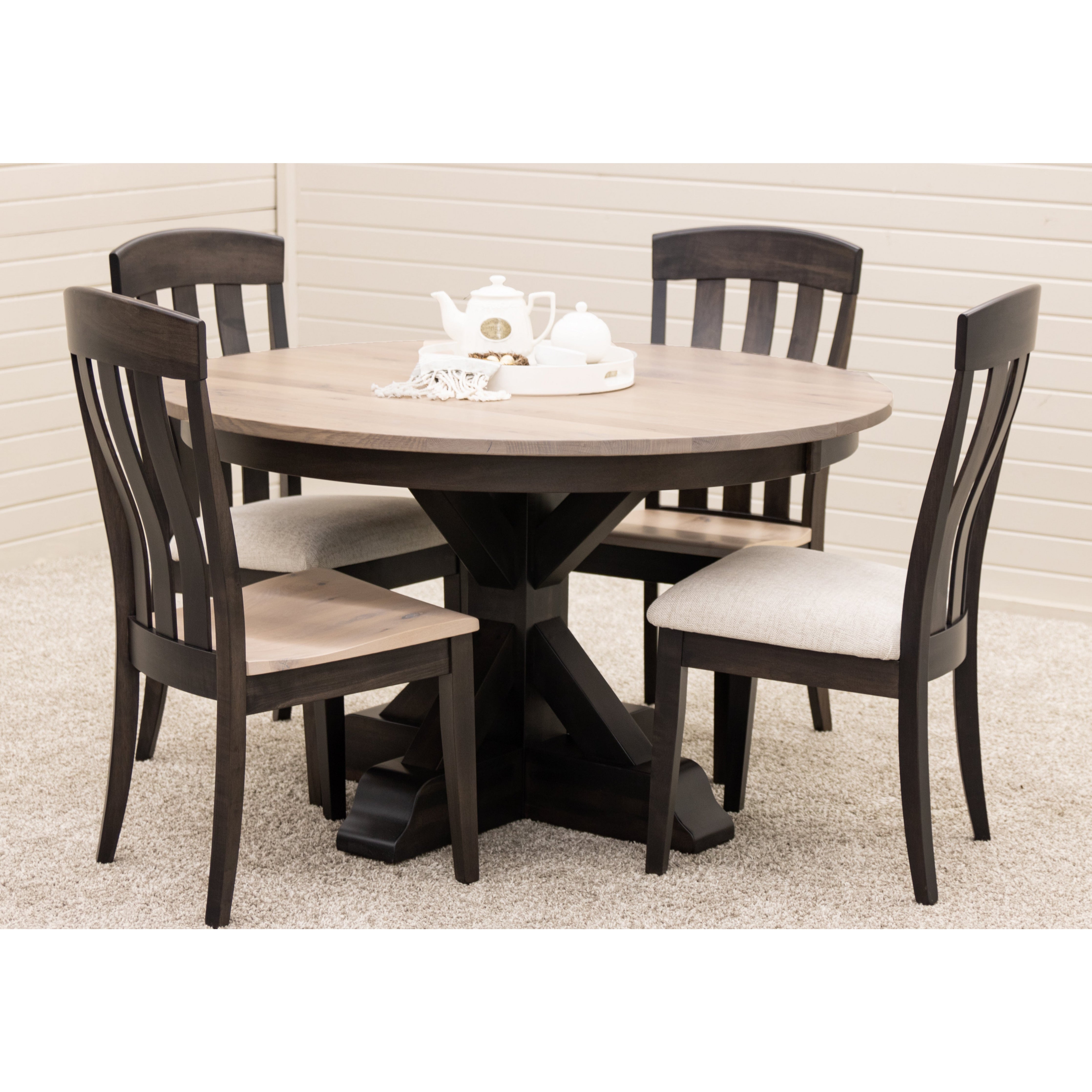 Farmhouse Round Black & Wood Extending Dining Table | M-DK&RWO-SW