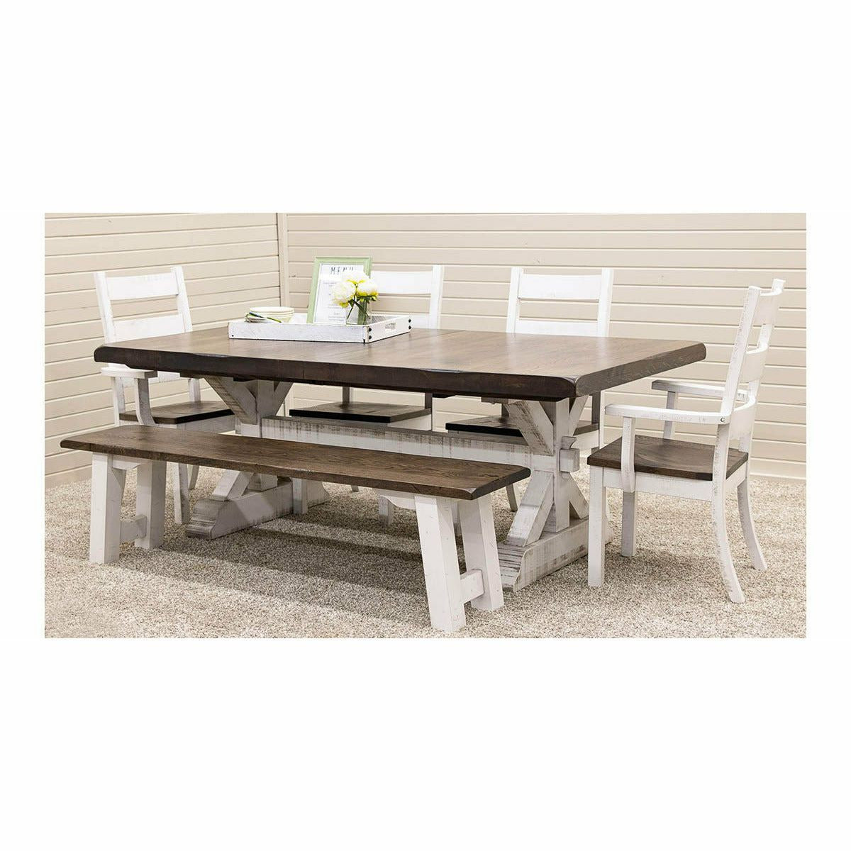 Settler's White & Wood Dining Bench | M-GW&RWO-SB