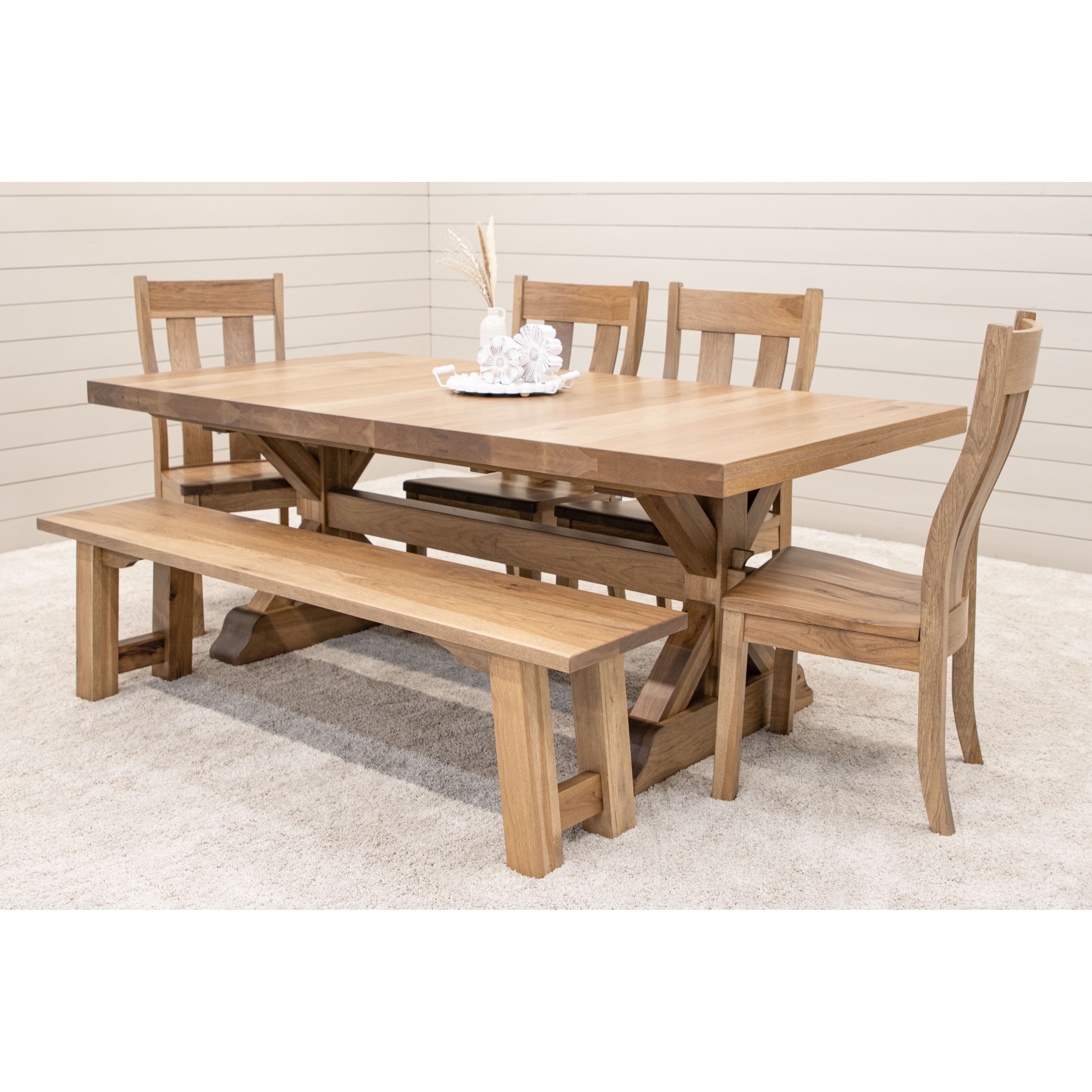 Farmhouse Trestle Hickory Wood Extending Dining Table with Built-Down Top | WB