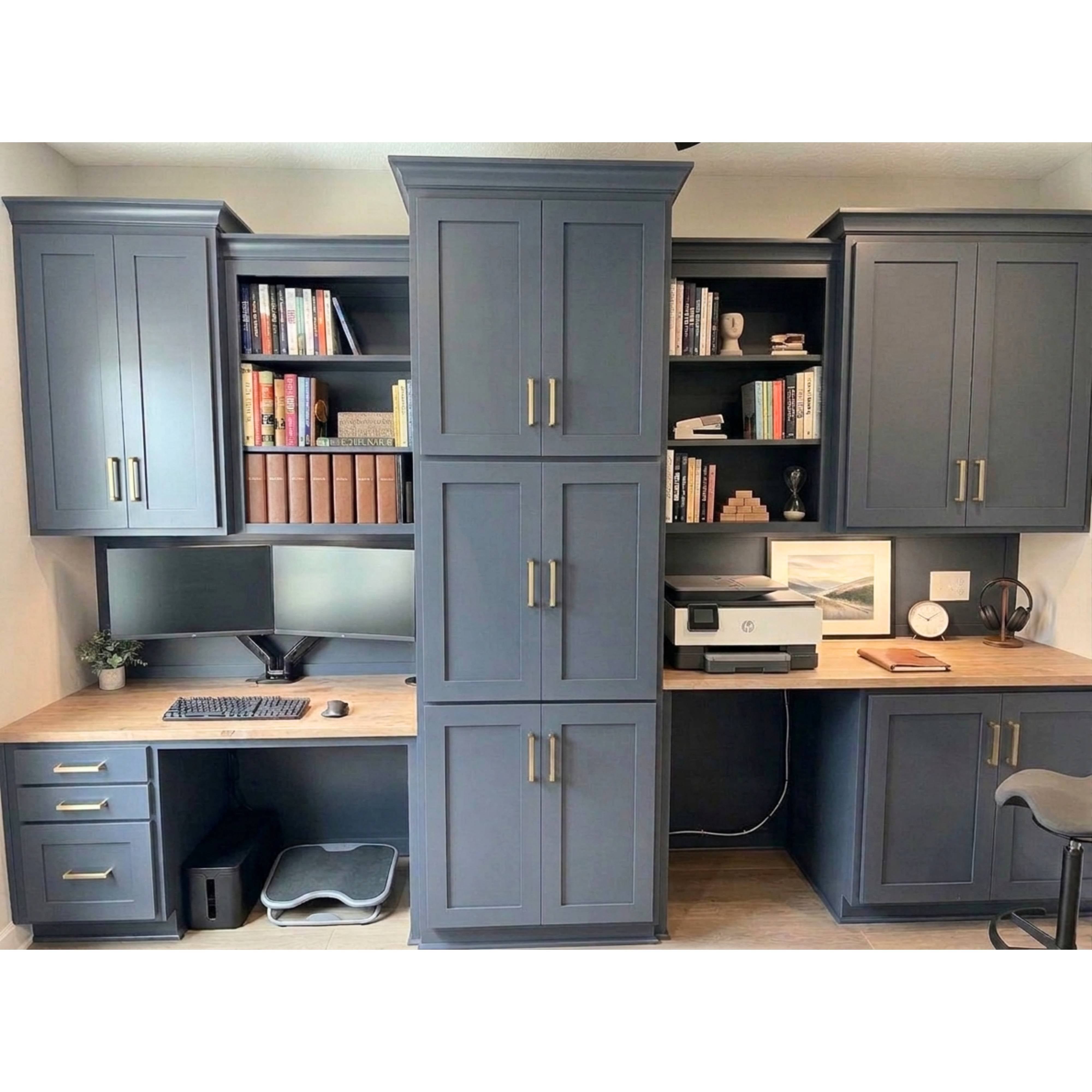 Custom Built-In Dual Workstation Wall Unit with Central Tower