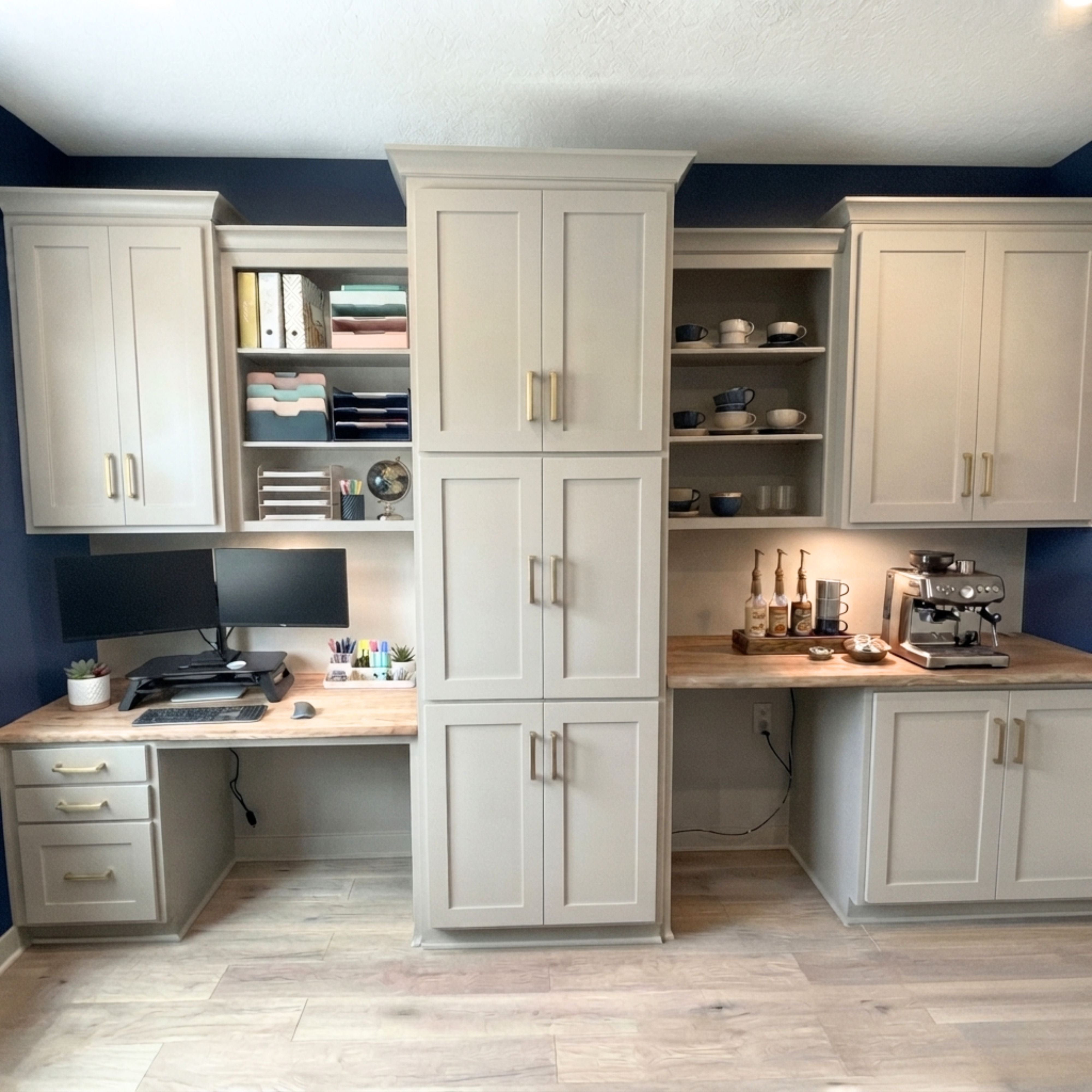 Custom Built-In Dual Workstation Wall Unit with Central Tower