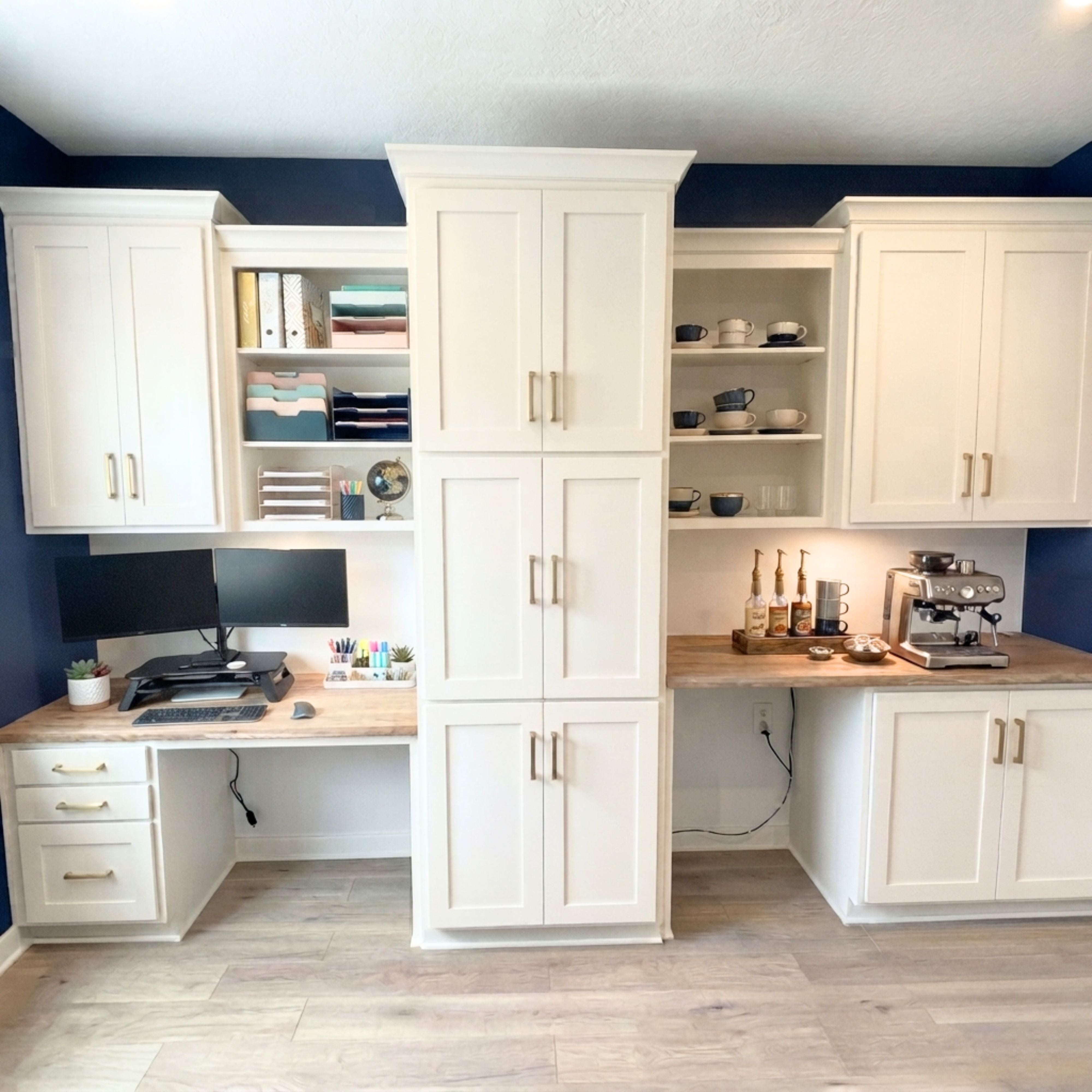 Custom Built-In Dual Workstation Wall Unit with Central Tower