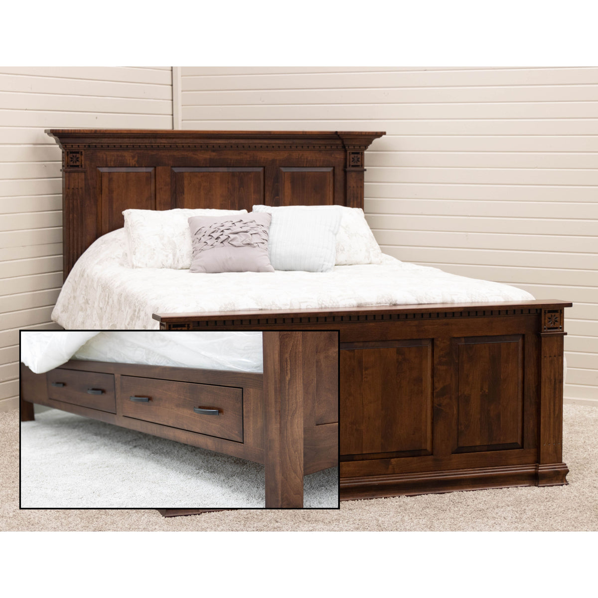 Heirloom Queen Maple Wood Storage Platform Bed | ASB