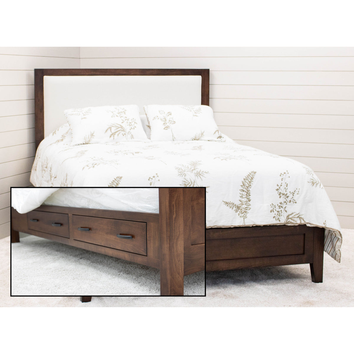 Hilton California King Maple Wood Bed with Upholstered Headboard | BV