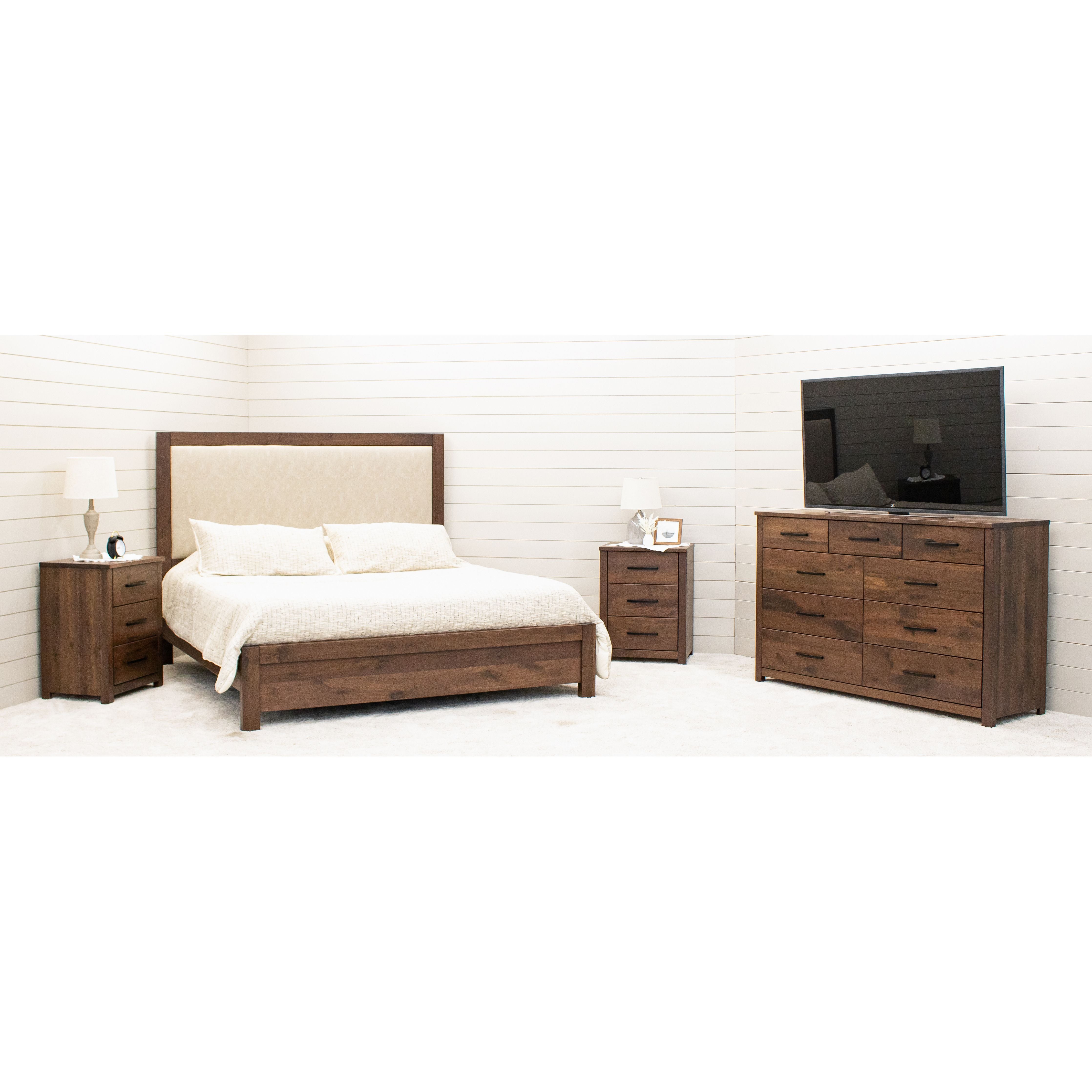 Hudson Full Walnut Wood Bed with Upholstered Headboard | CO